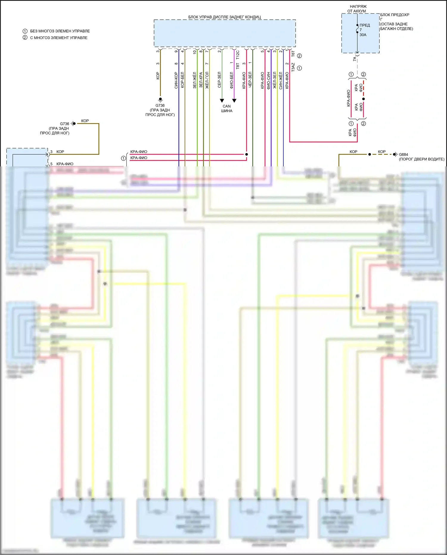 RS Q8 Audi I (2019-2024): Электросхема задних обогреваемых сидений 