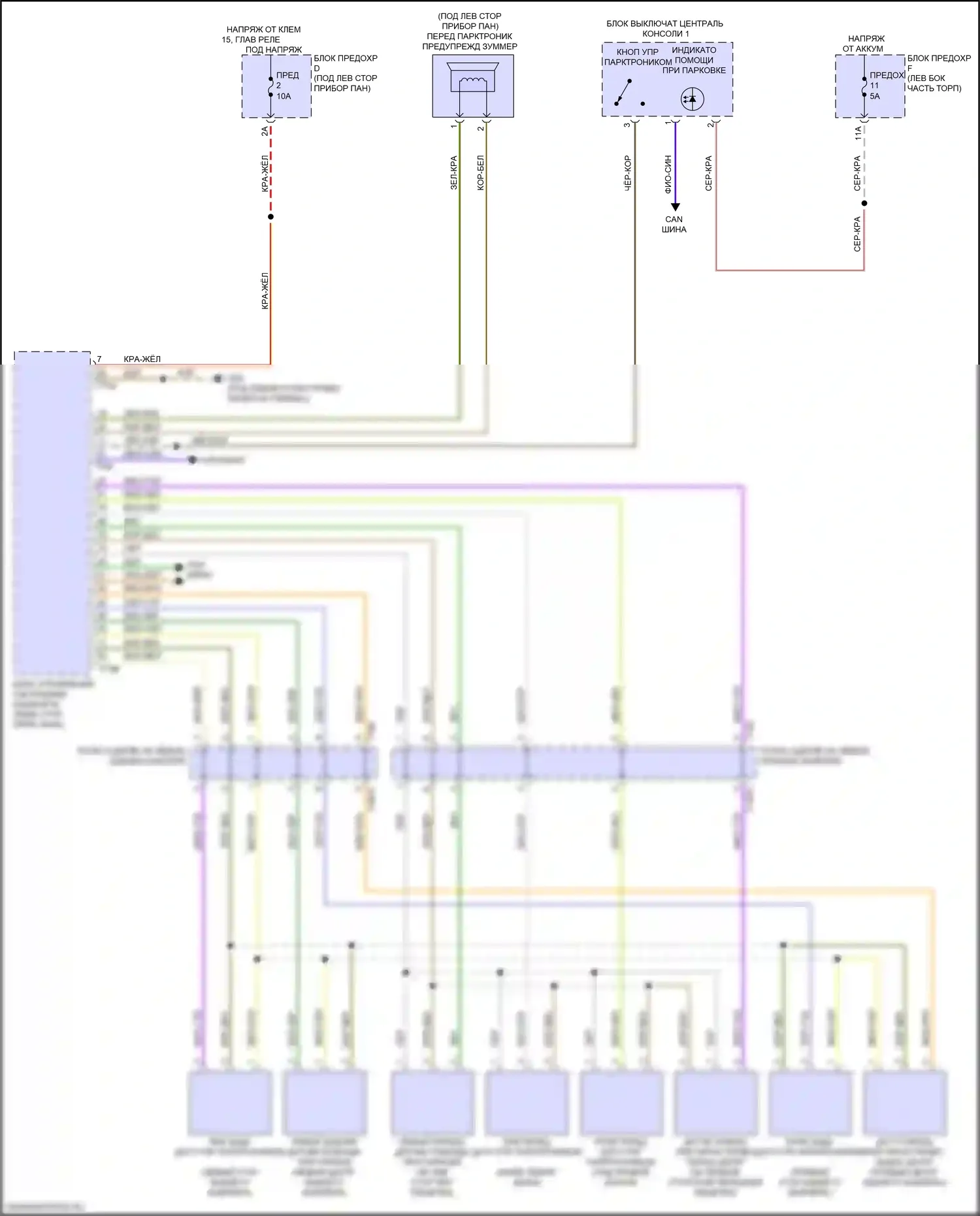 RS Q8 Audi I (2019-2024): Электросхема парктроника, без параллельной парковки 