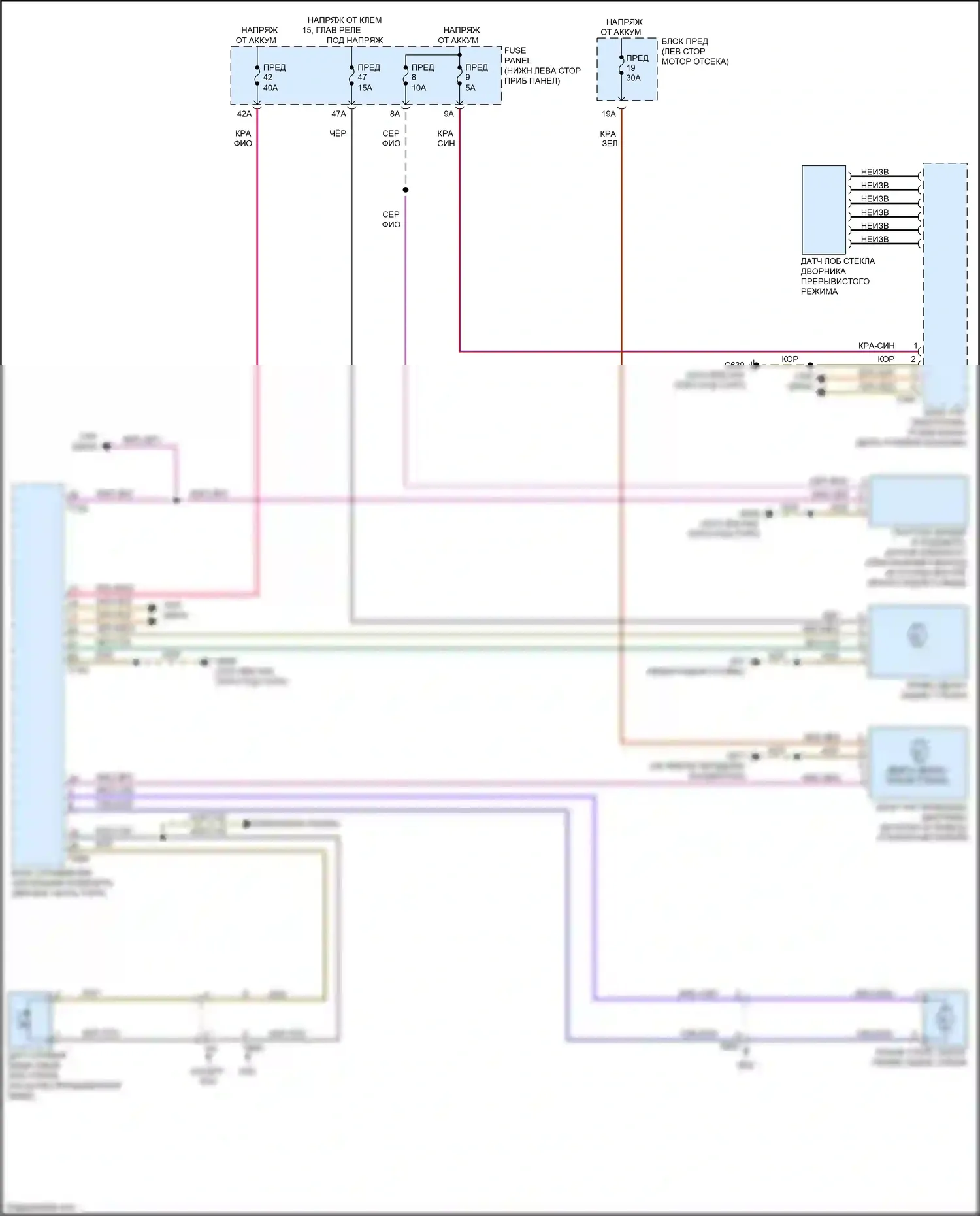 RS3 Audi 8V рестайлинг (2017-2021): Дворники и омыватели электросхема 