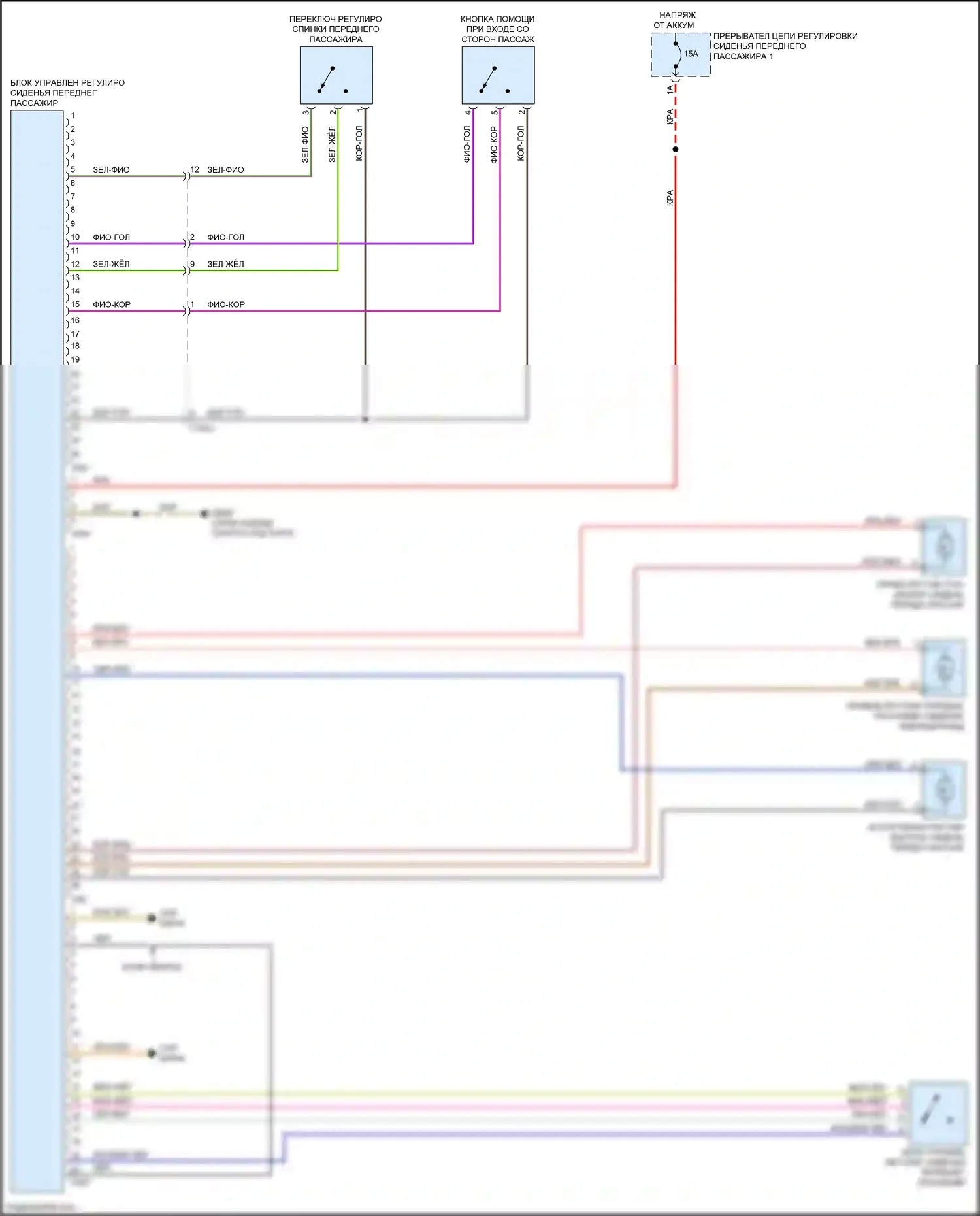RS3 Audi 8V рестайлинг (2017-2021): Электросхема сиденья памяти пассажира 