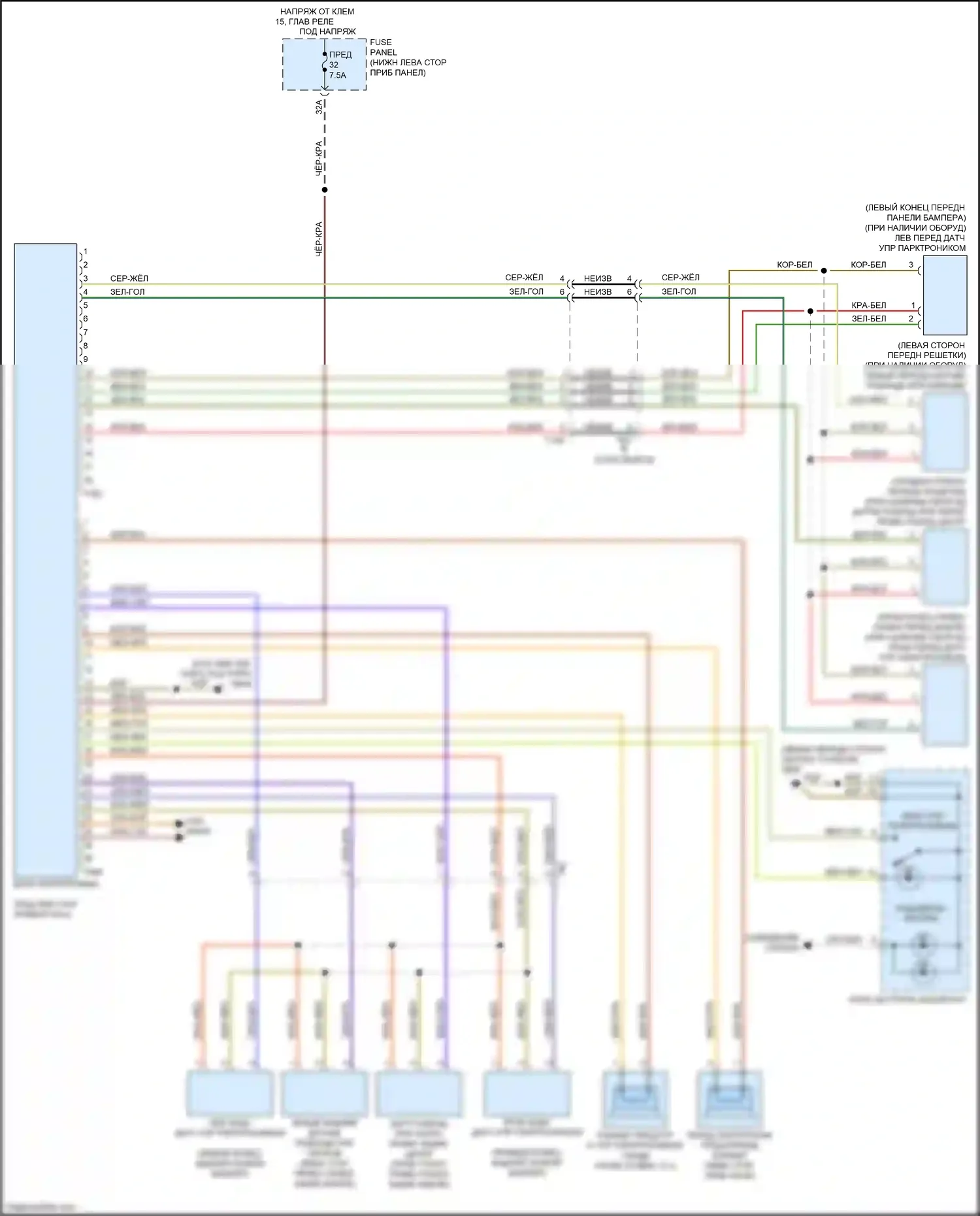 RS3 Audi 8V рестайлинг (2017-2021): Электросхема парктроника, без параллельной парковки 