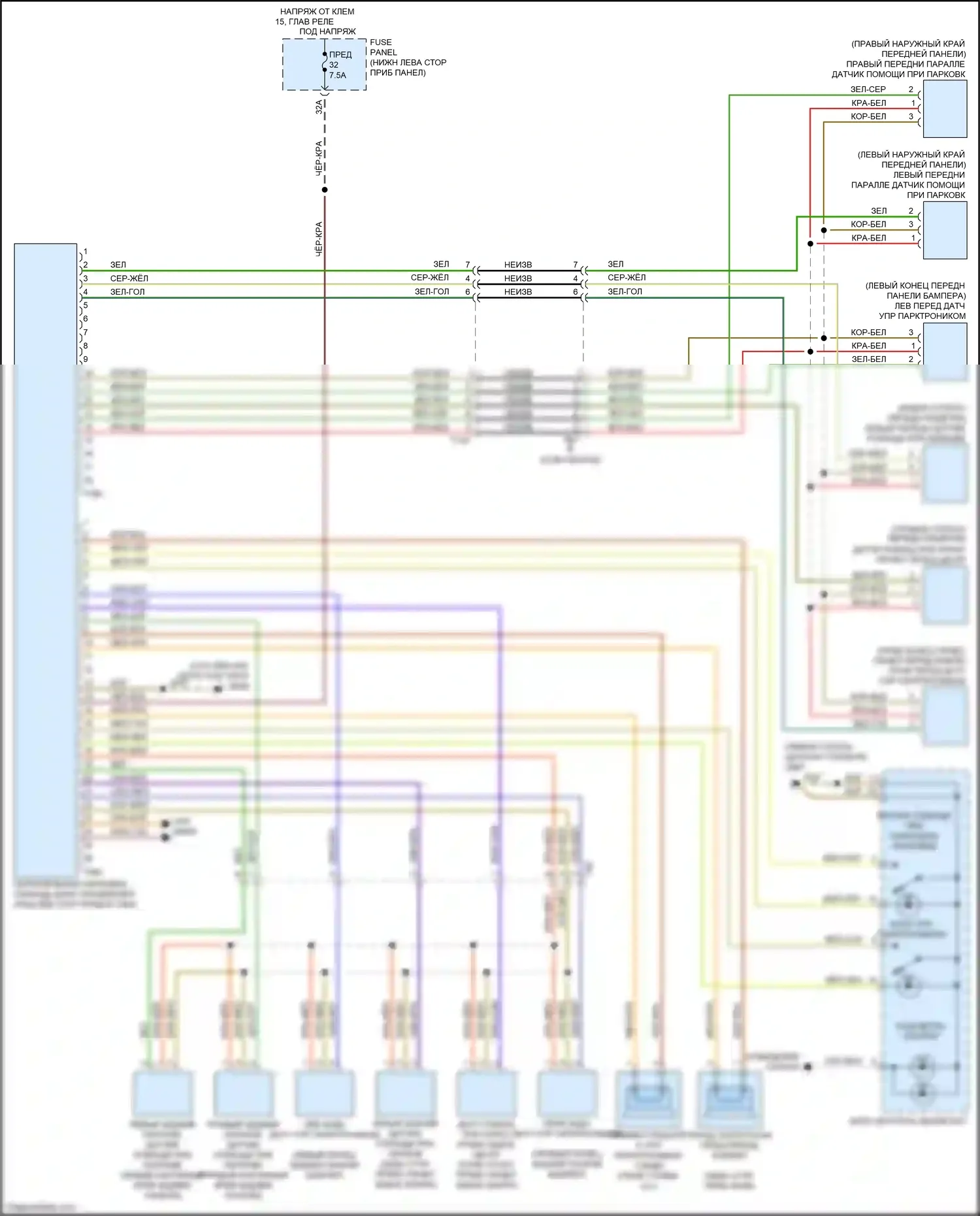 RS3 Audi 8V рестайлинг (2017-2021): Электросхема парктроника, с параллельной парковкой 