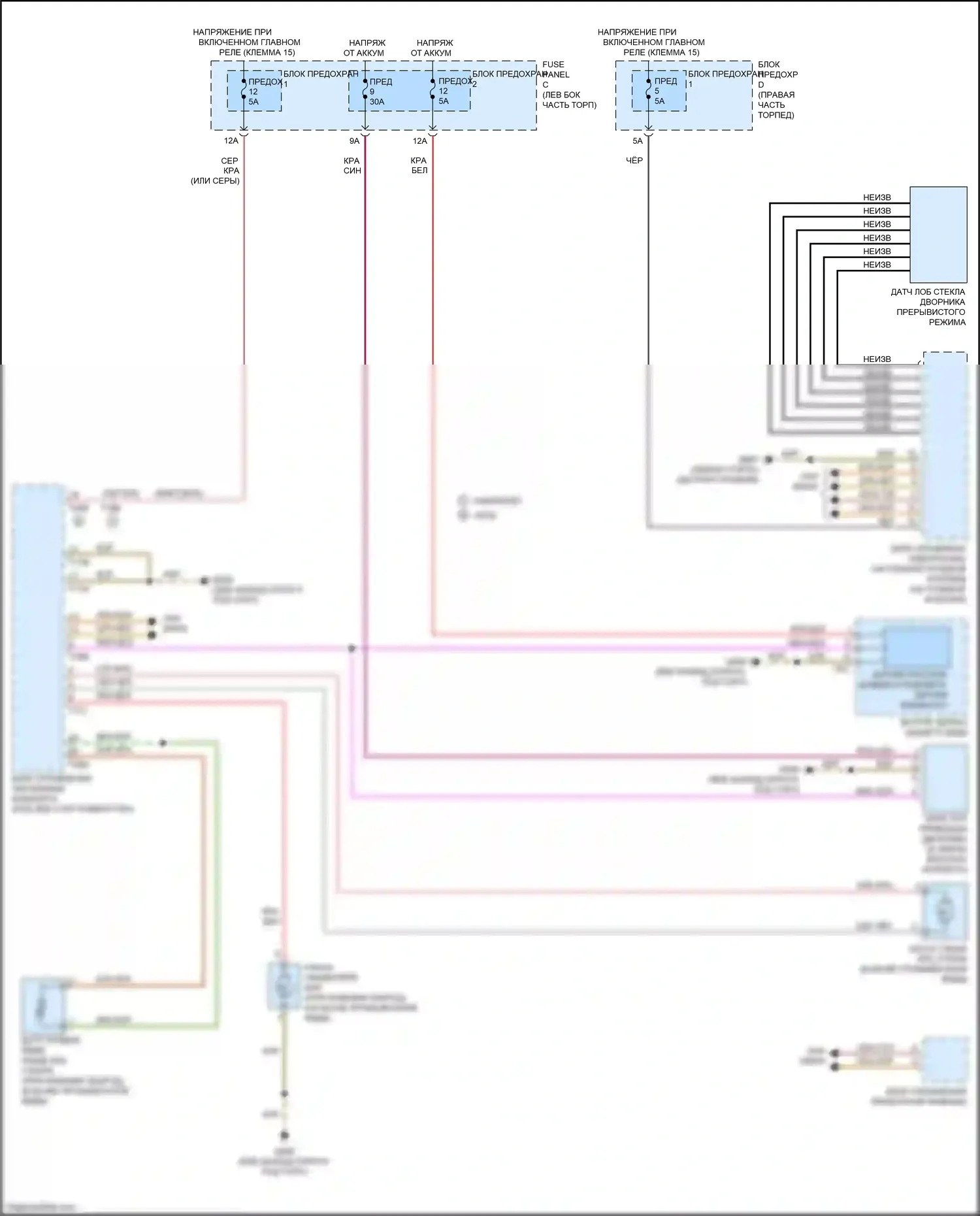 RS5 Audi 8T рестайлинг (2012-2016): Дворники и омыватели электросхема 