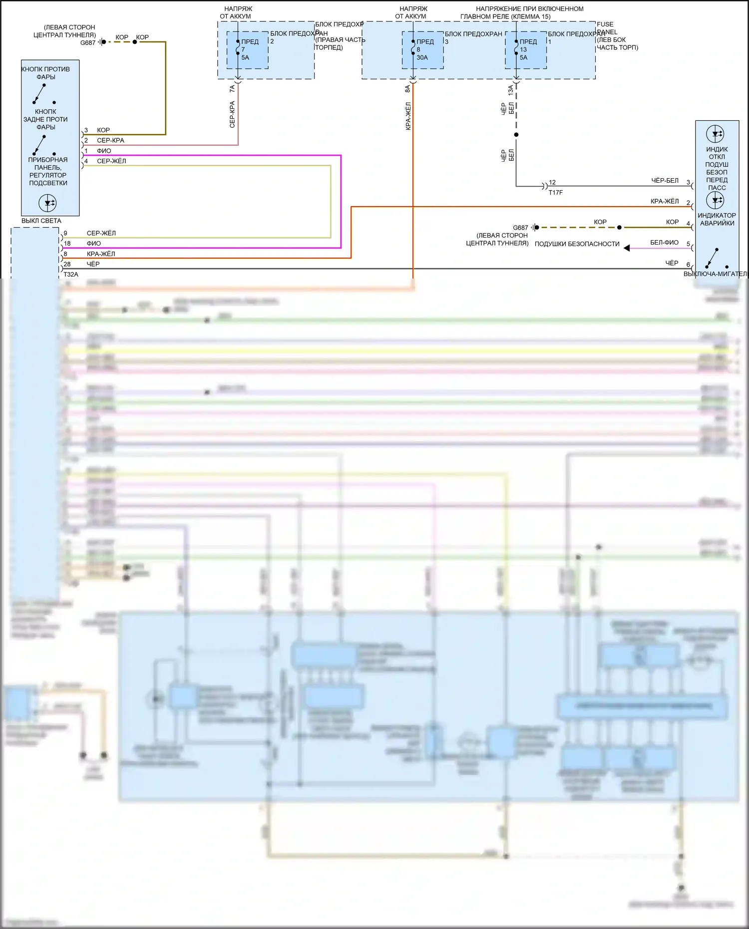 RS5 Audi 8T рестайлинг (2012-2016): Электросхема фар, с биксеноном, с поворотными фарами (1 из 2) 