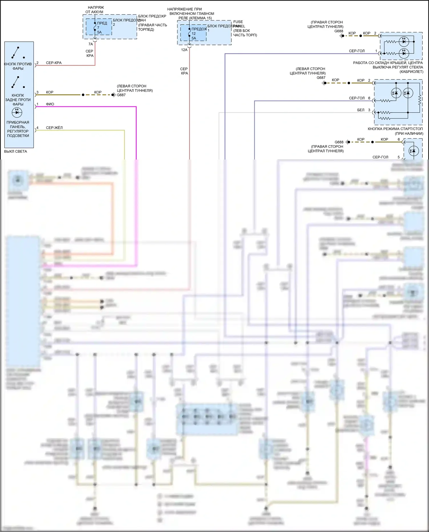 RS5 Audi 8T рестайлинг (2012-2016): Электросхема подсветки приборной панели (1 из 2) 