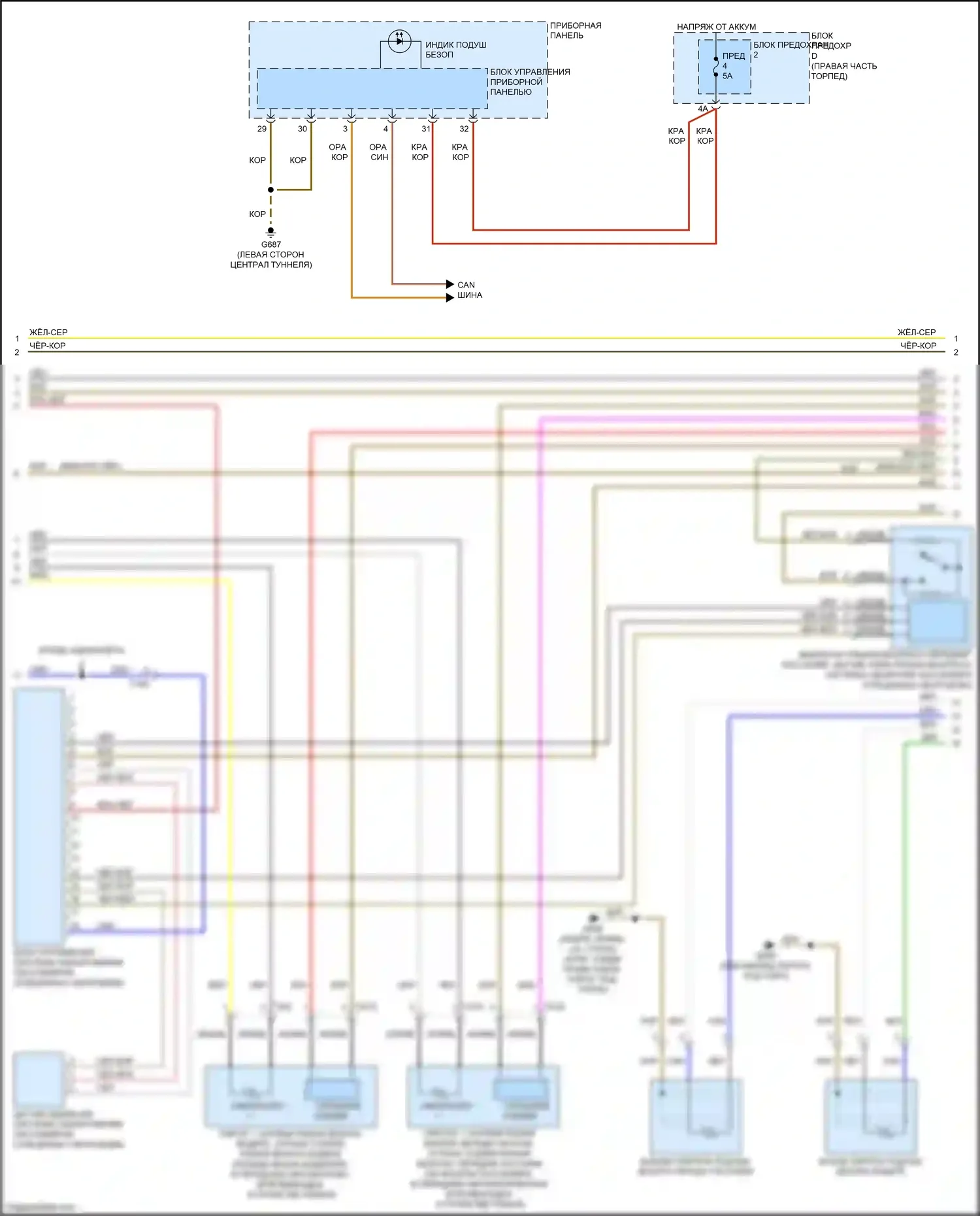 RS5 Audi 8T рестайлинг (2012-2016): Электросхема подушек безопасности (2 из 3) 
