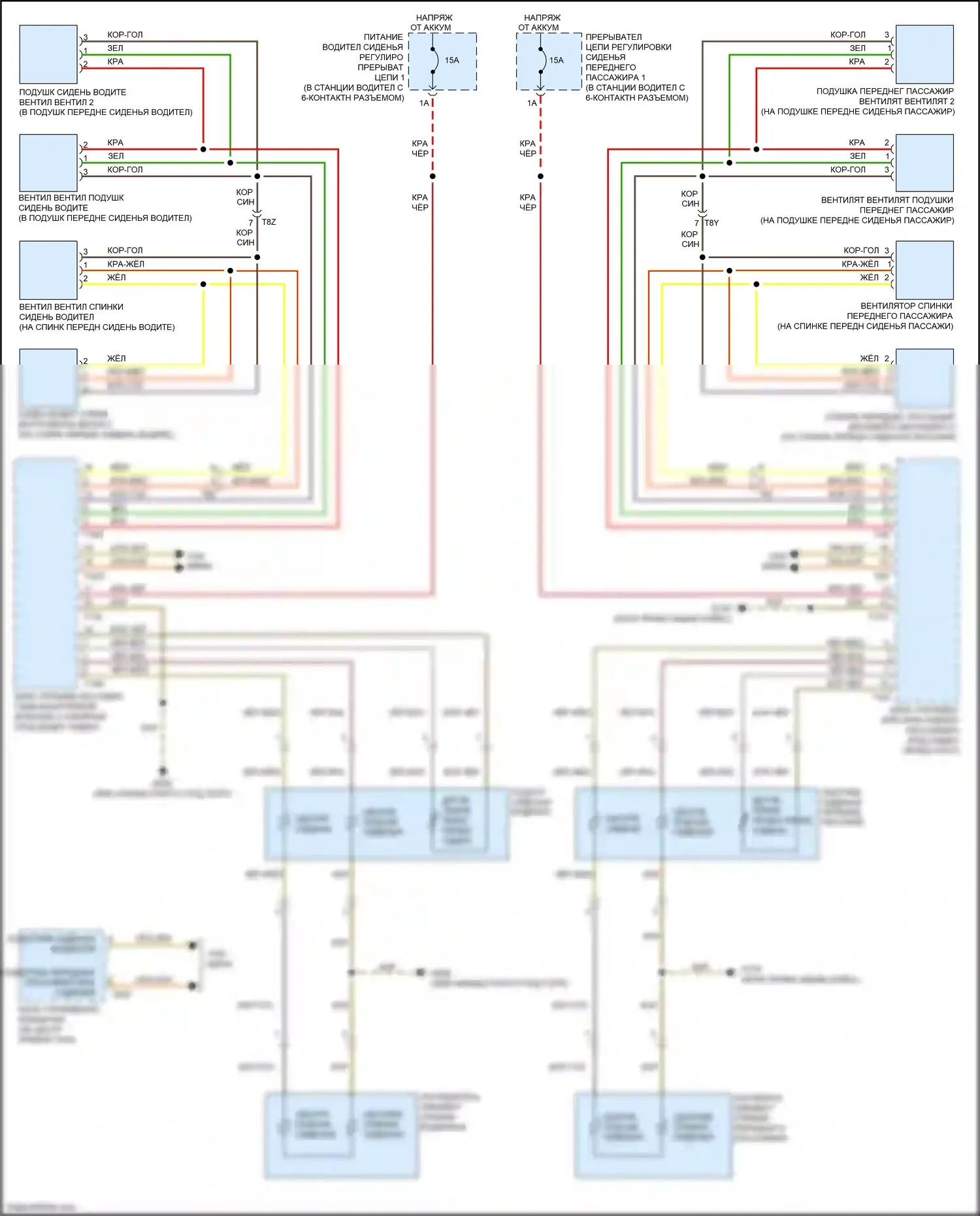 RS5 Audi 8T рестайлинг (2012-2016): Электросхема передних обогреваемых сидений, кабриолет с памятью 