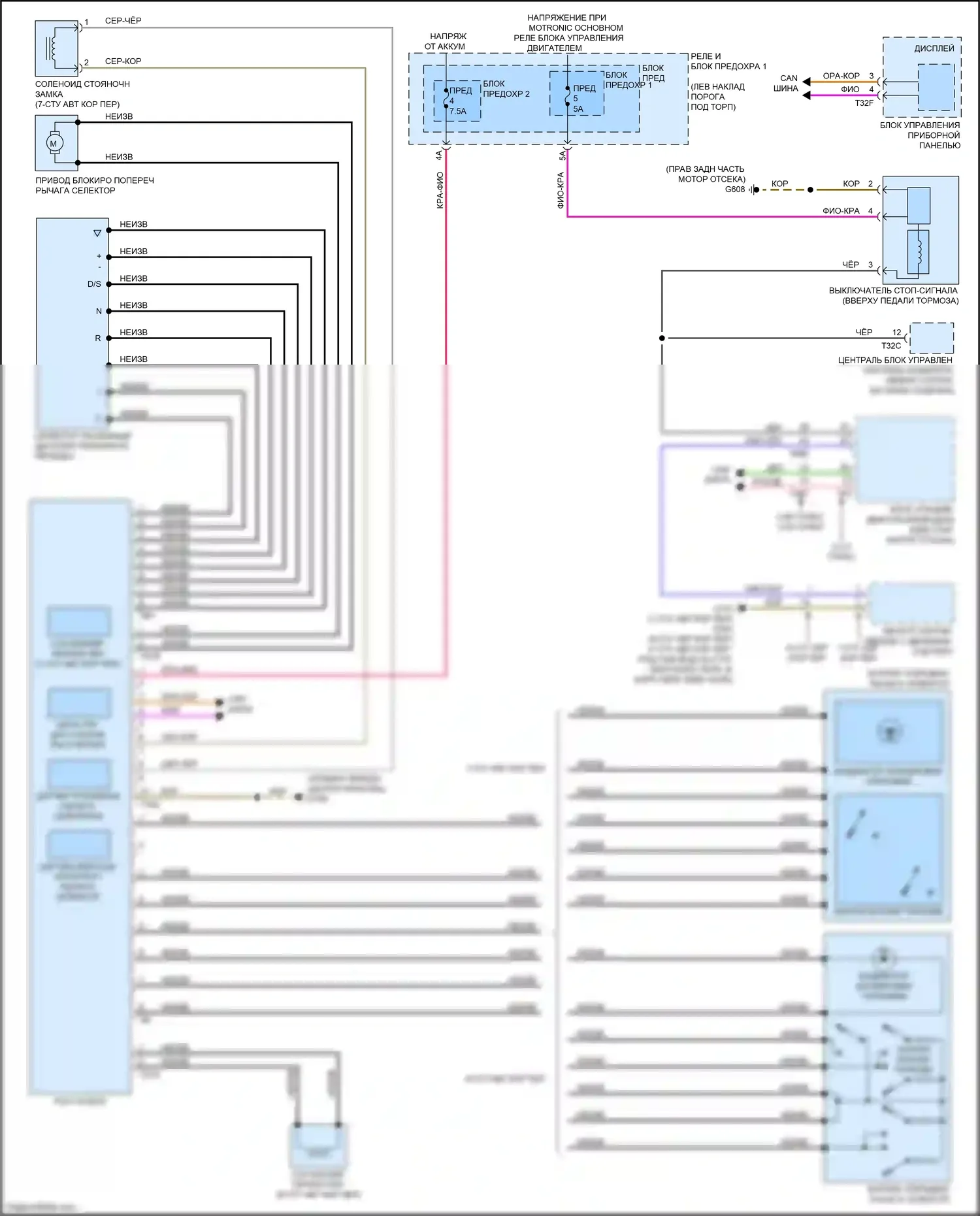 RS5 Audi F5 рестайлинг (2019-2024): Электросхема блокировки селектора 
