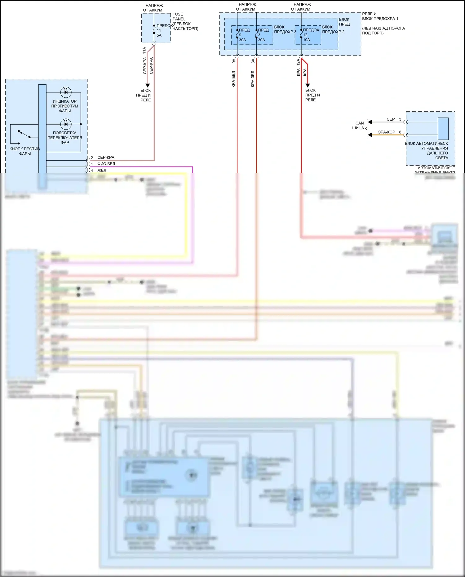 RS5 Audi F5 рестайлинг (2019-2024): Электросхема фар, с ксеноном (1 из 2) 