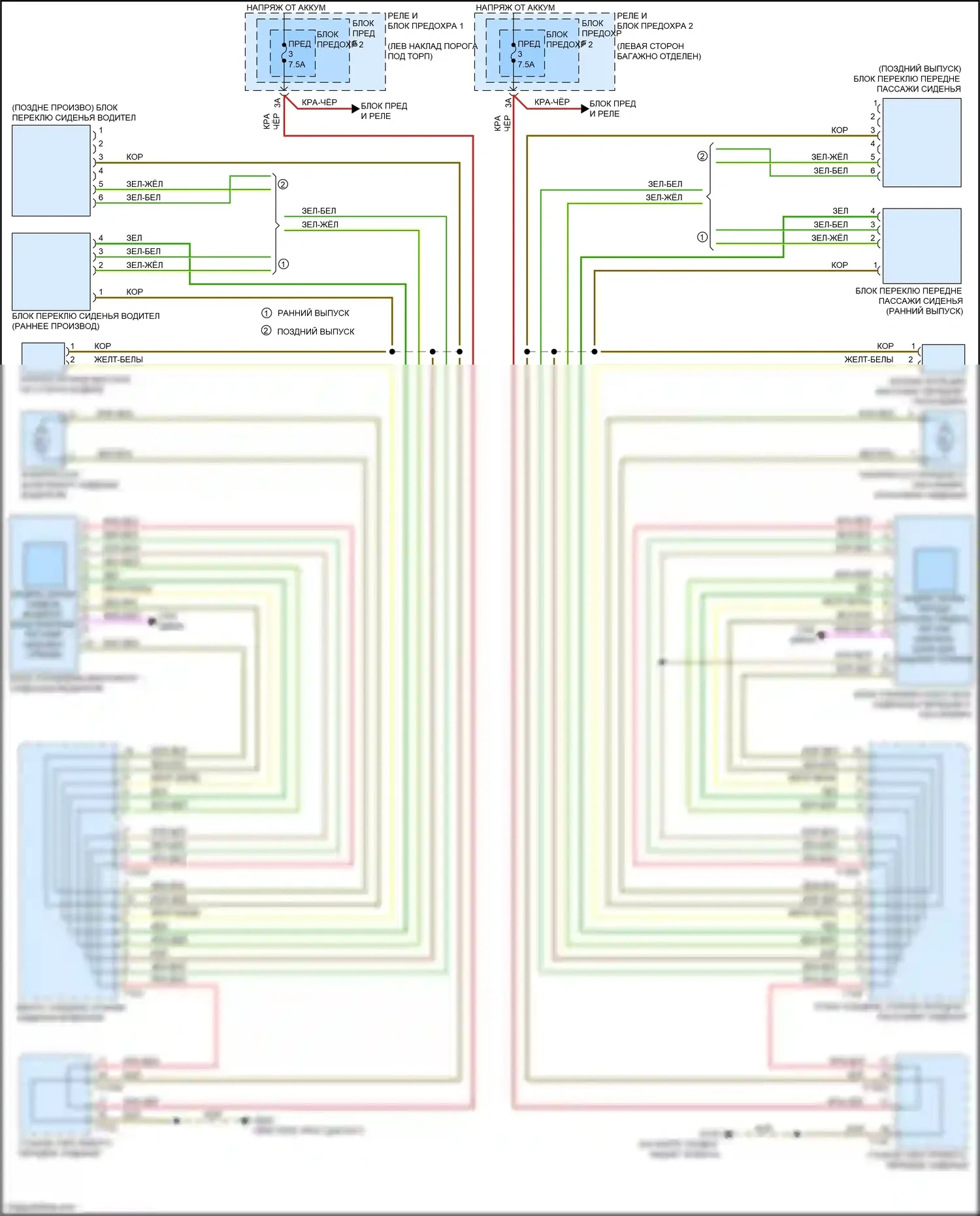 RS5 Audi F5 рестайлинг (2019-2024): Многоконтурная электросхема кресла, без кресел 