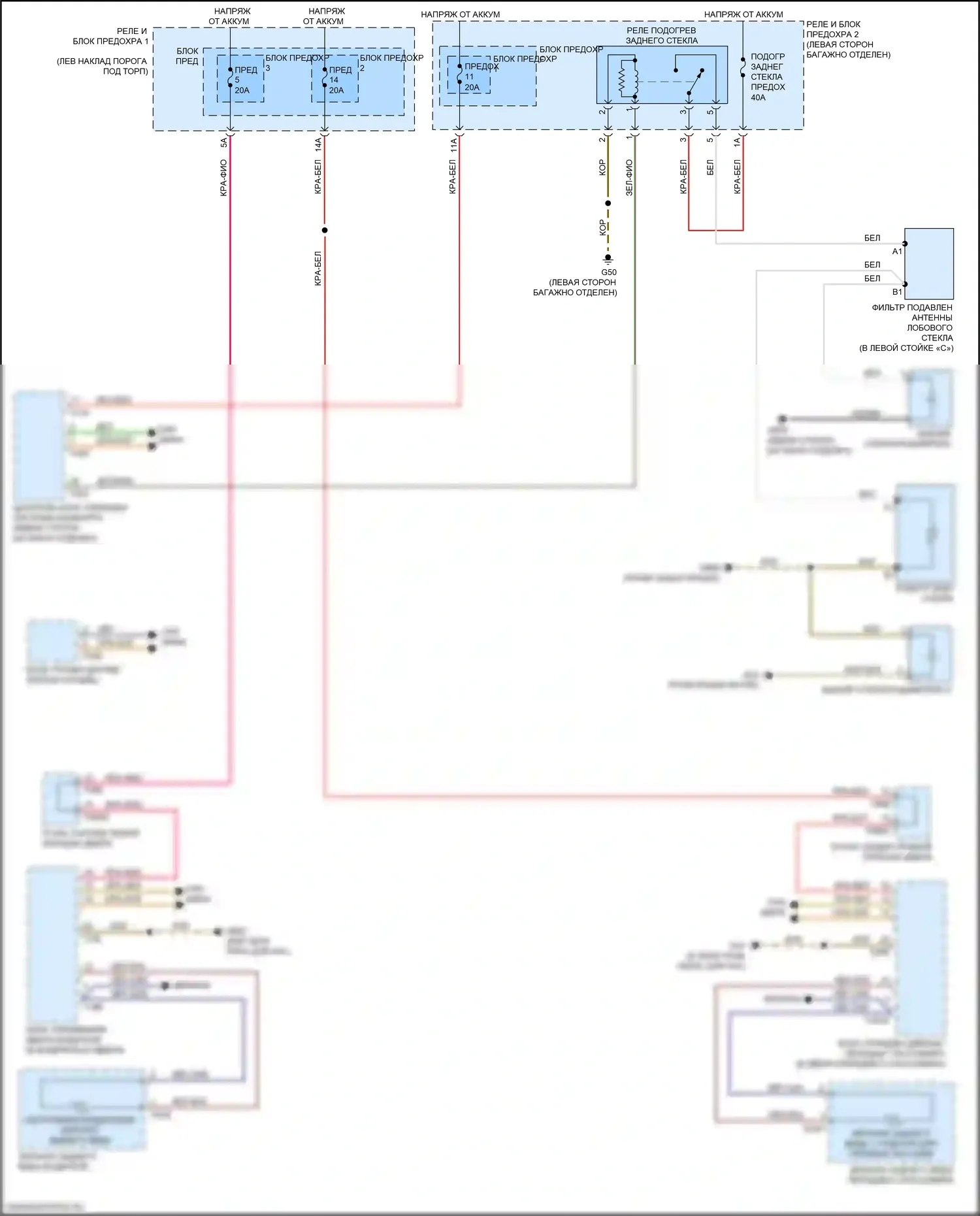RS5 Audi F5 (2017-2019): Электросхема заднего подогрева и обогреваемых зеркал 