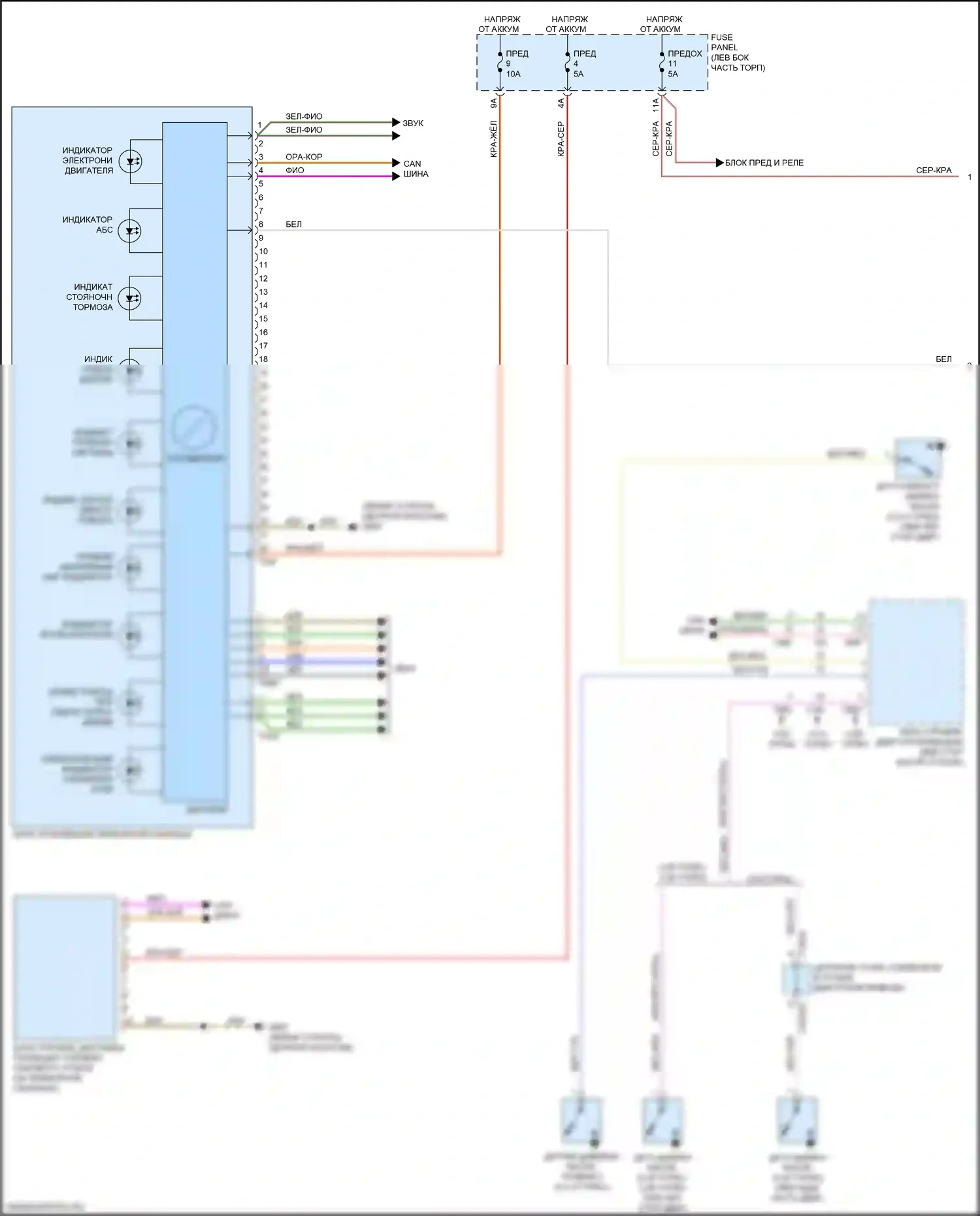 RS5 Audi F5 (2017-2019): Электросхема приборной панели (1 из 2) 