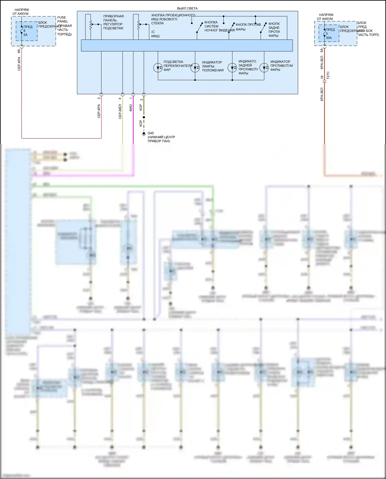 RS7 Audi I рестайлинг (2014-2018): Электросхема подсветки приборной панели (1 из 3) 