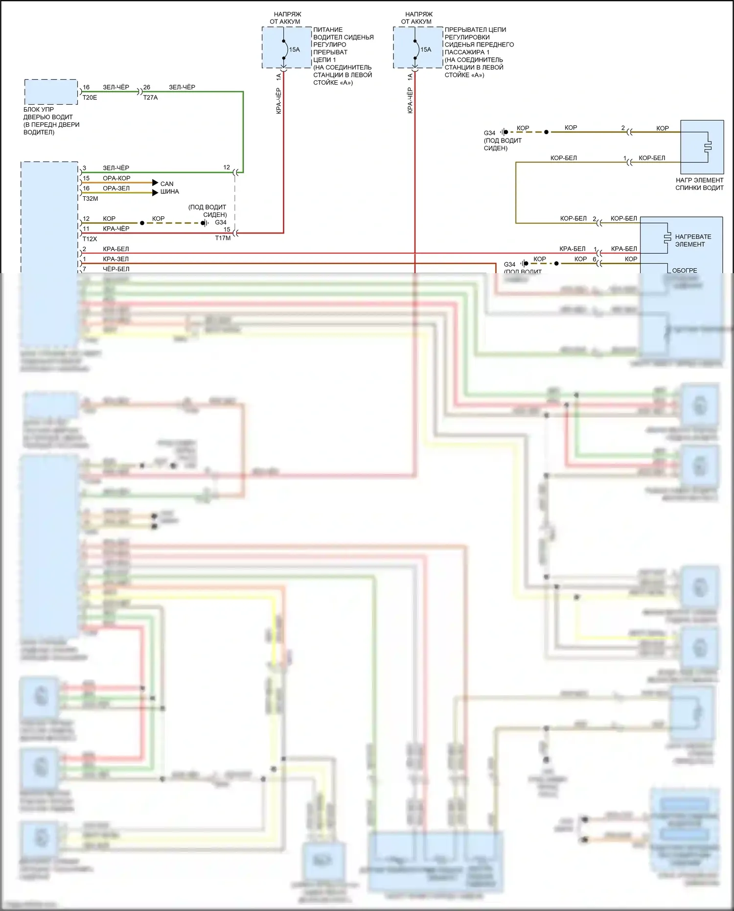 RS7 Audi I рестайлинг (2014-2018): Электросхема подогрева сидений, с креслами с памятью и комфортным сиденьем 
