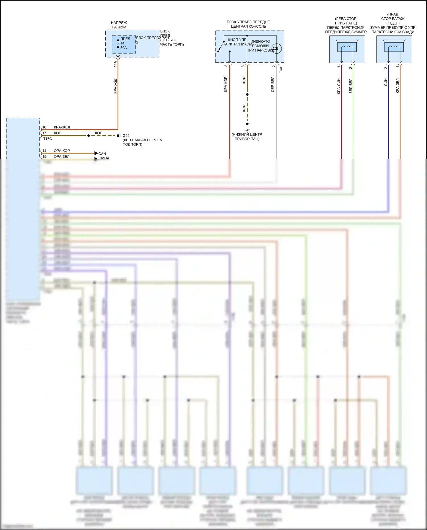 RS7 Audi I рестайлинг (2014-2018): Электросхема парктроника, без параллельной парковки 