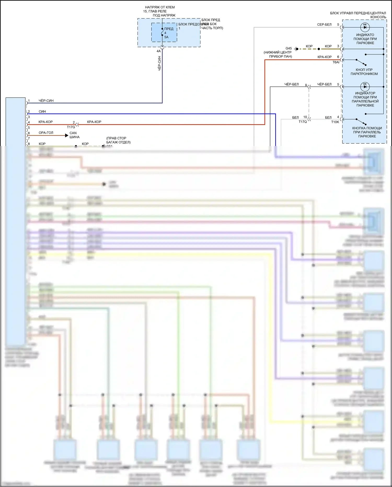 RS7 Audi I рестайлинг (2014-2018): Электросхема парктроника, с параллельной парковкой 