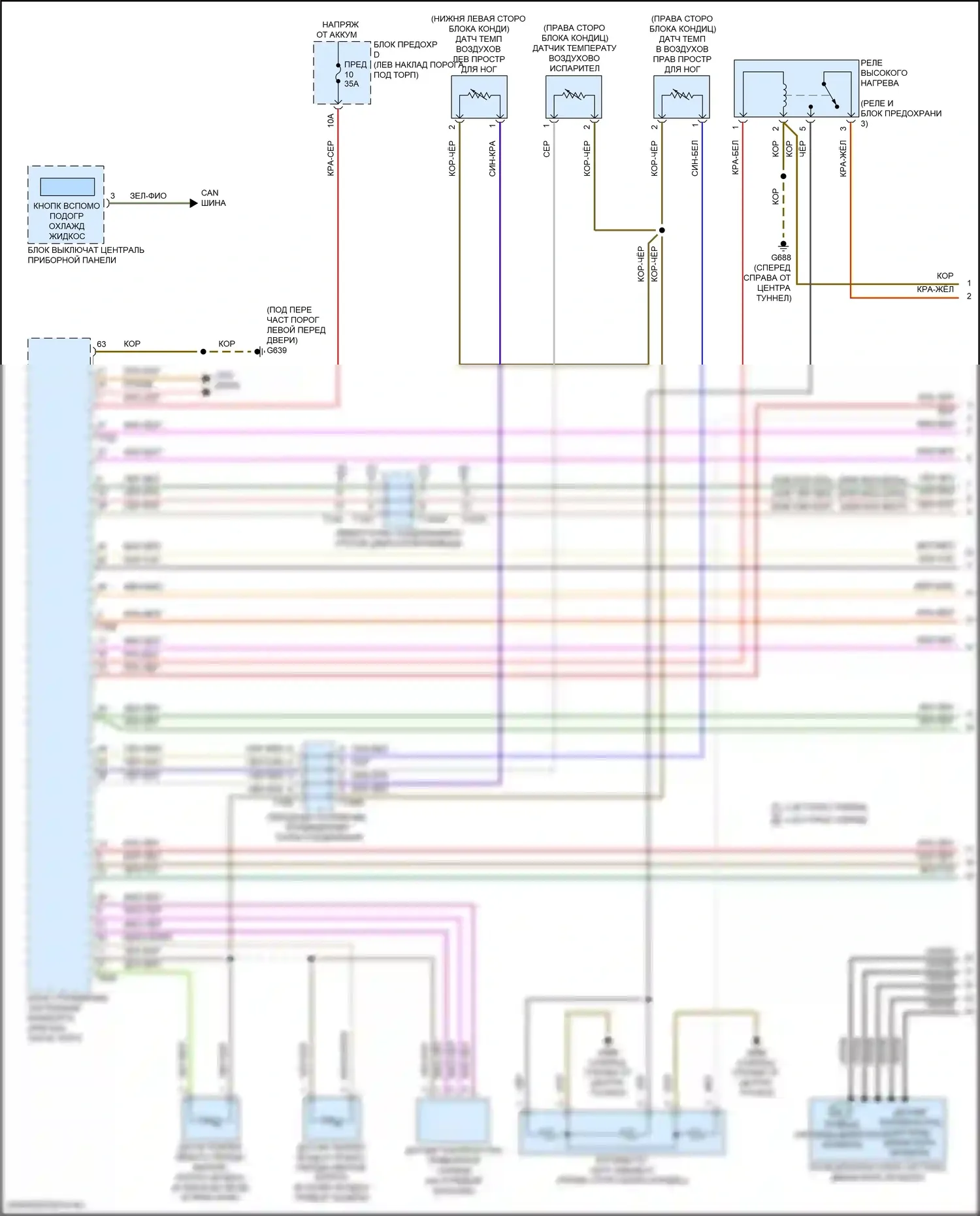 RS7 Audi II (2019-2024): Электросхема климат контроля, с климатом, без задних органов управления (1 из 4) 