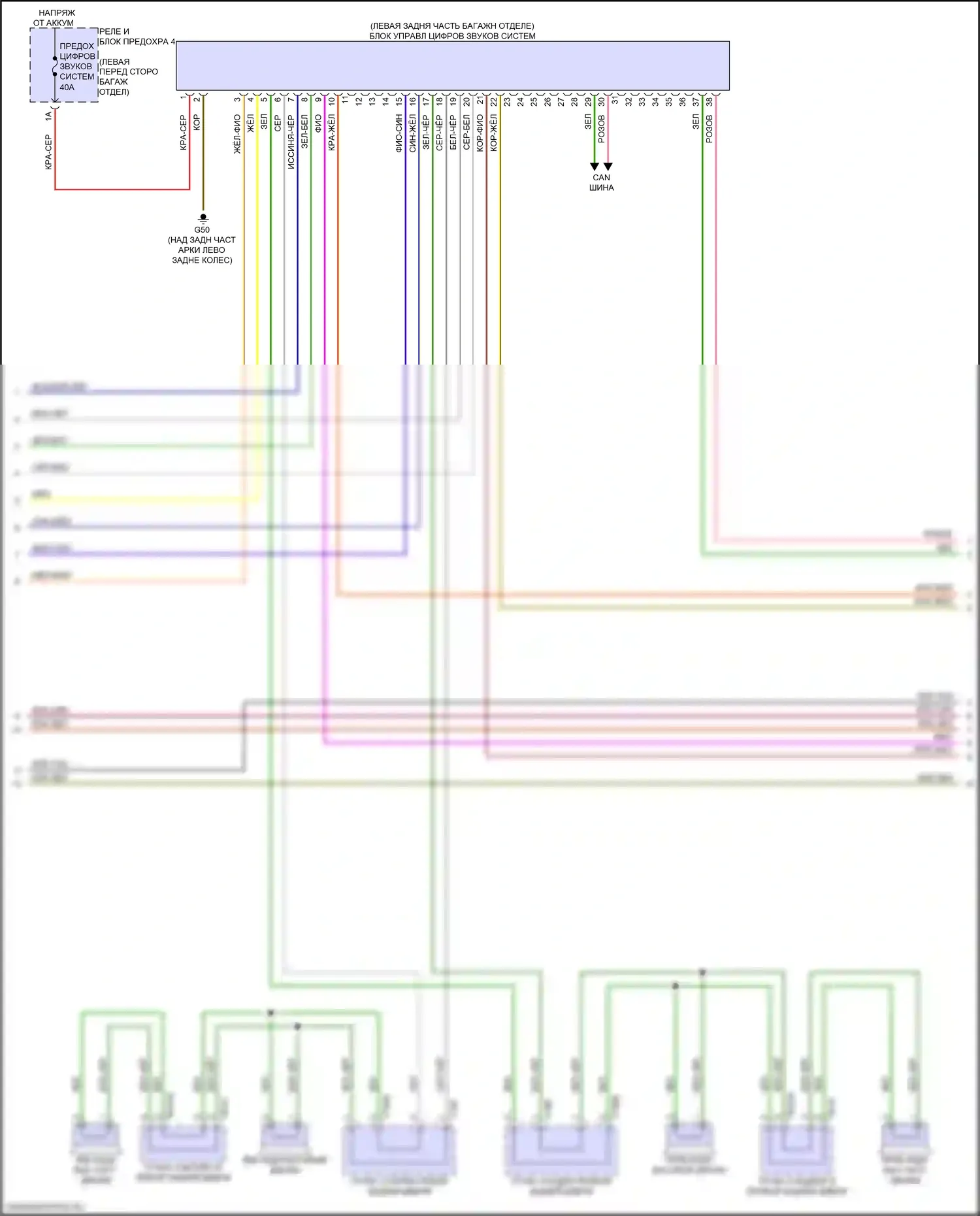 RS7 Audi II (2019-2024): Электросхема магнитолы, с усилителем, без звука bang и olufsen (2 из 6) 