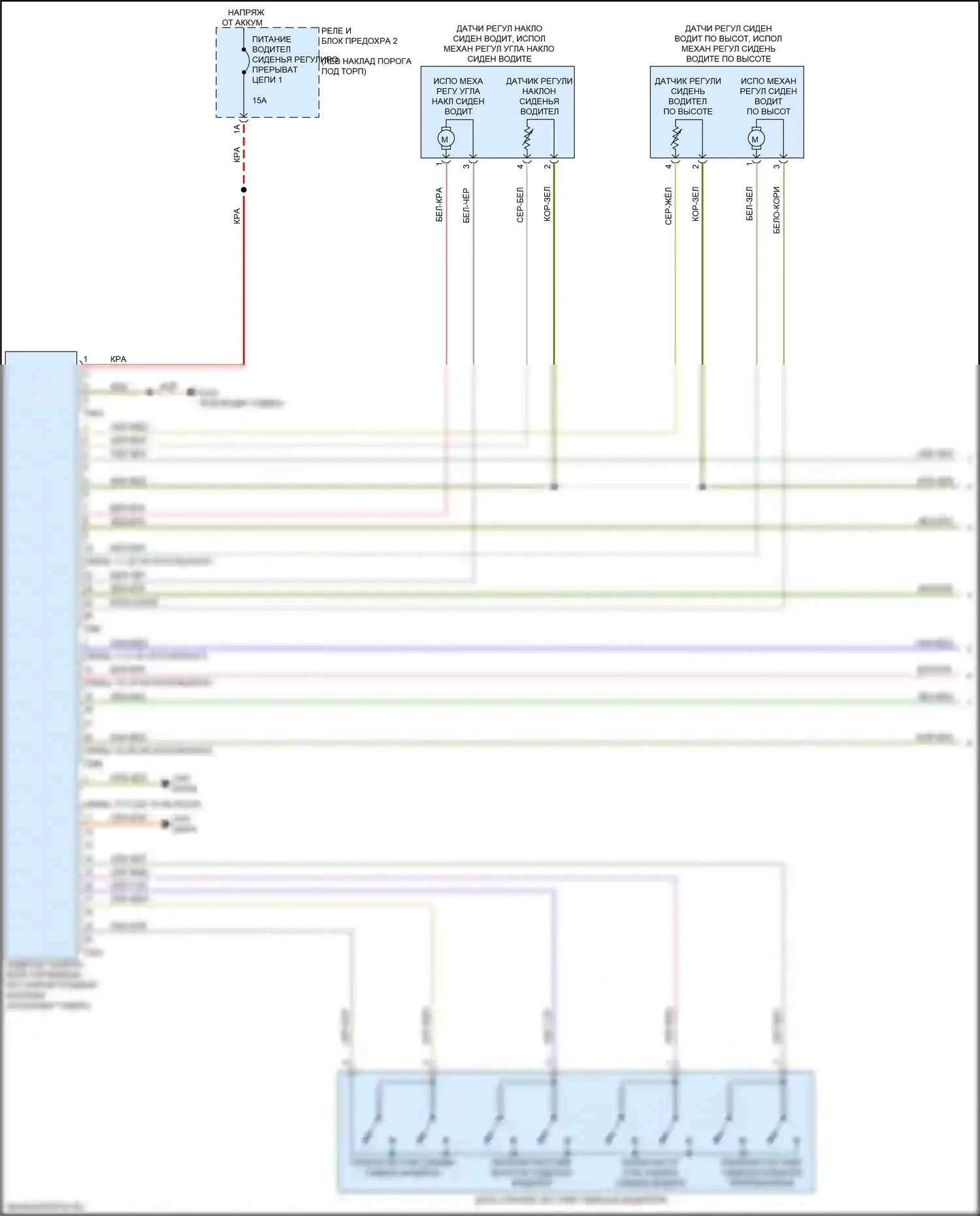 RS7 Audi II (2019-2024): Электросхема кресла памяти водителя, без комфортных сидений, с вентиляцией сидений (1 из 2) 