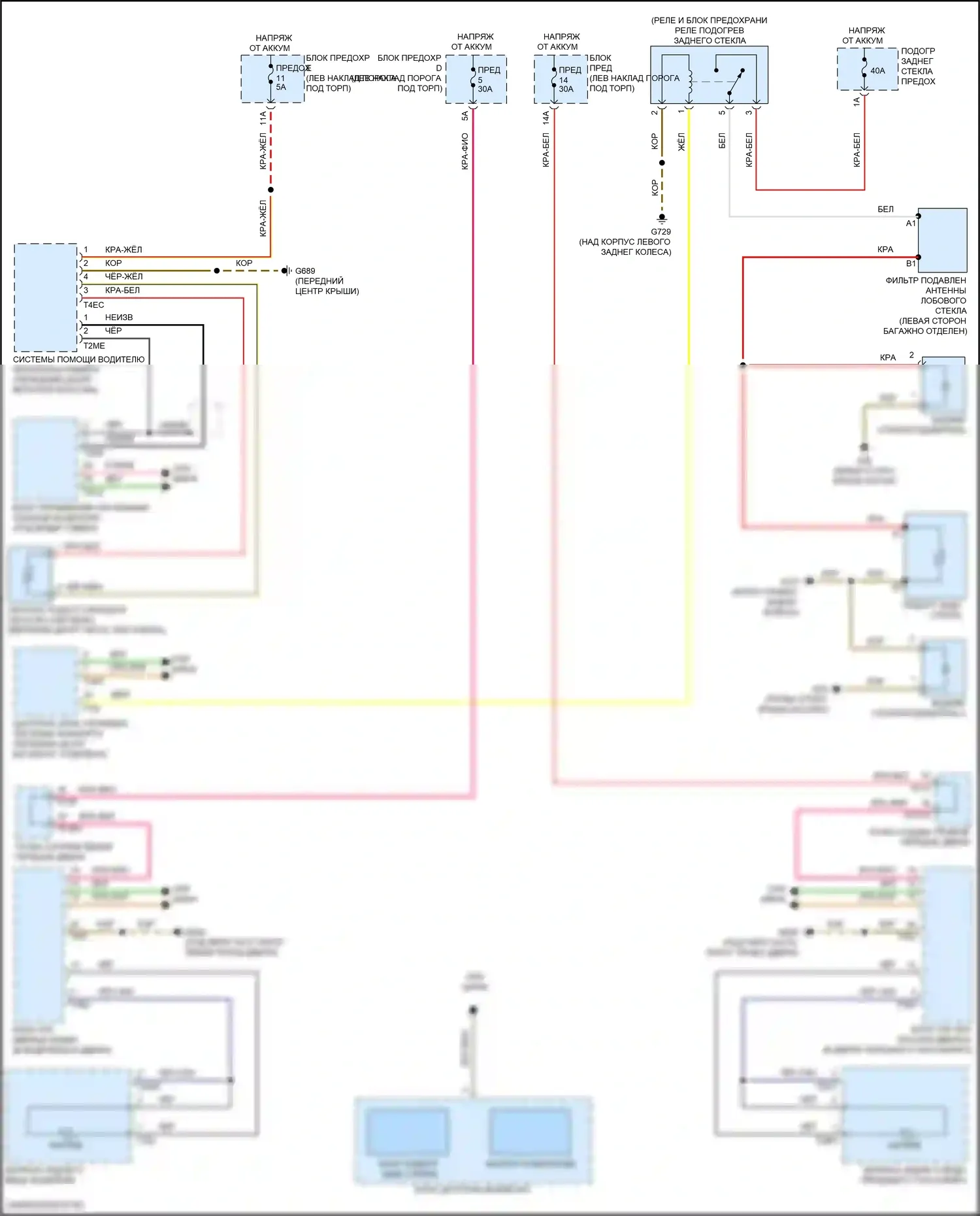 RS7 Audi II (2019-2024): Электросхема заднего подогрева и обогреваемых зеркал 