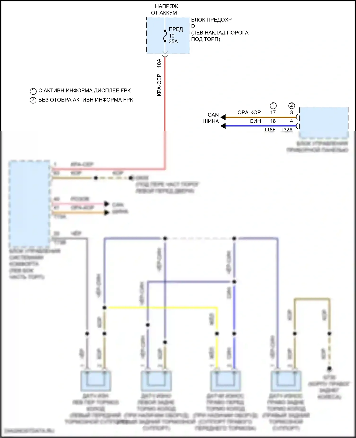RS7 Audi II (2019-2024): Электросхема датчика износа тормозов 