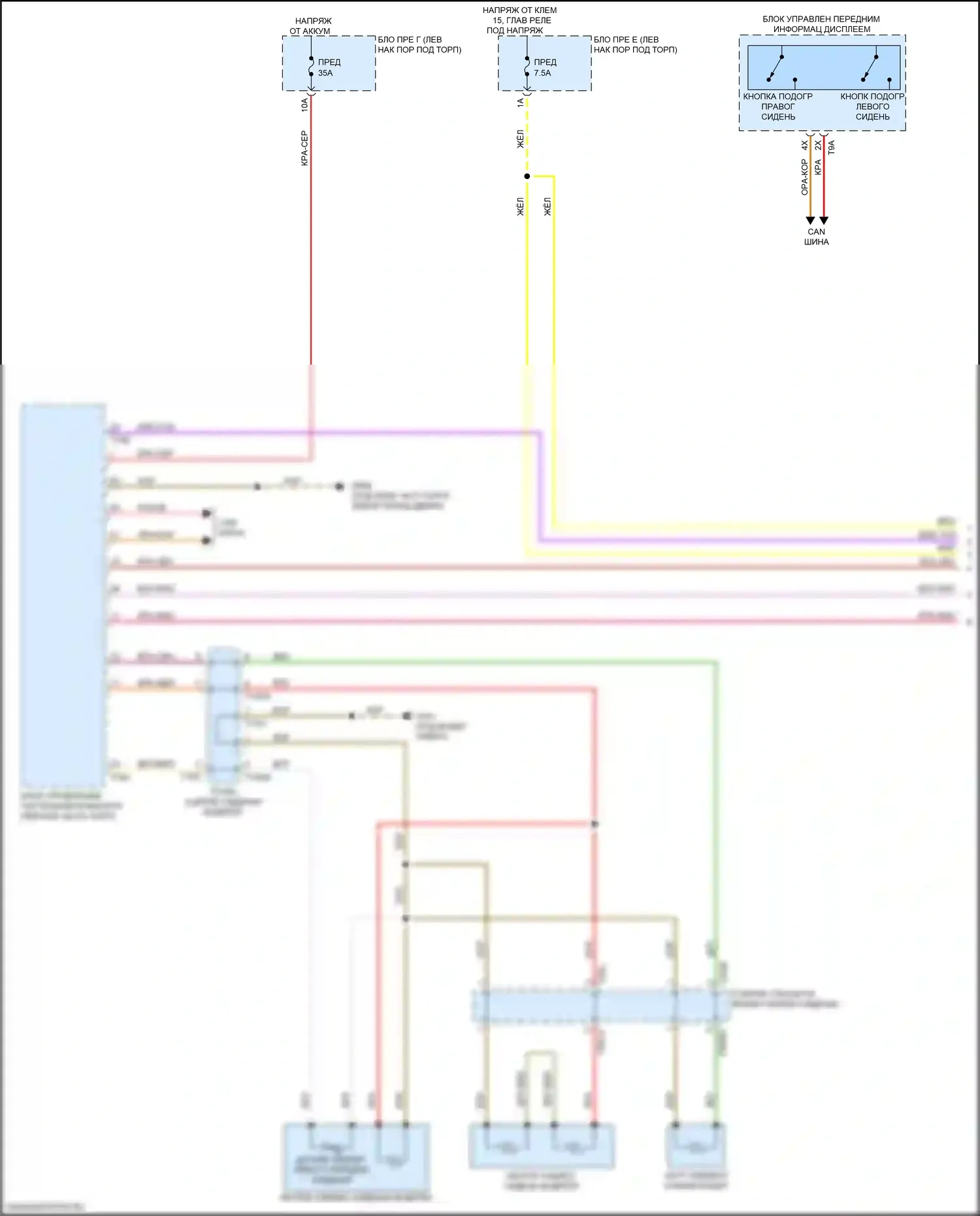 RS7 Audi II (2019-2024): Электросхема передних обогреваемых сидений, с вентиляцией (1 из 2) 
