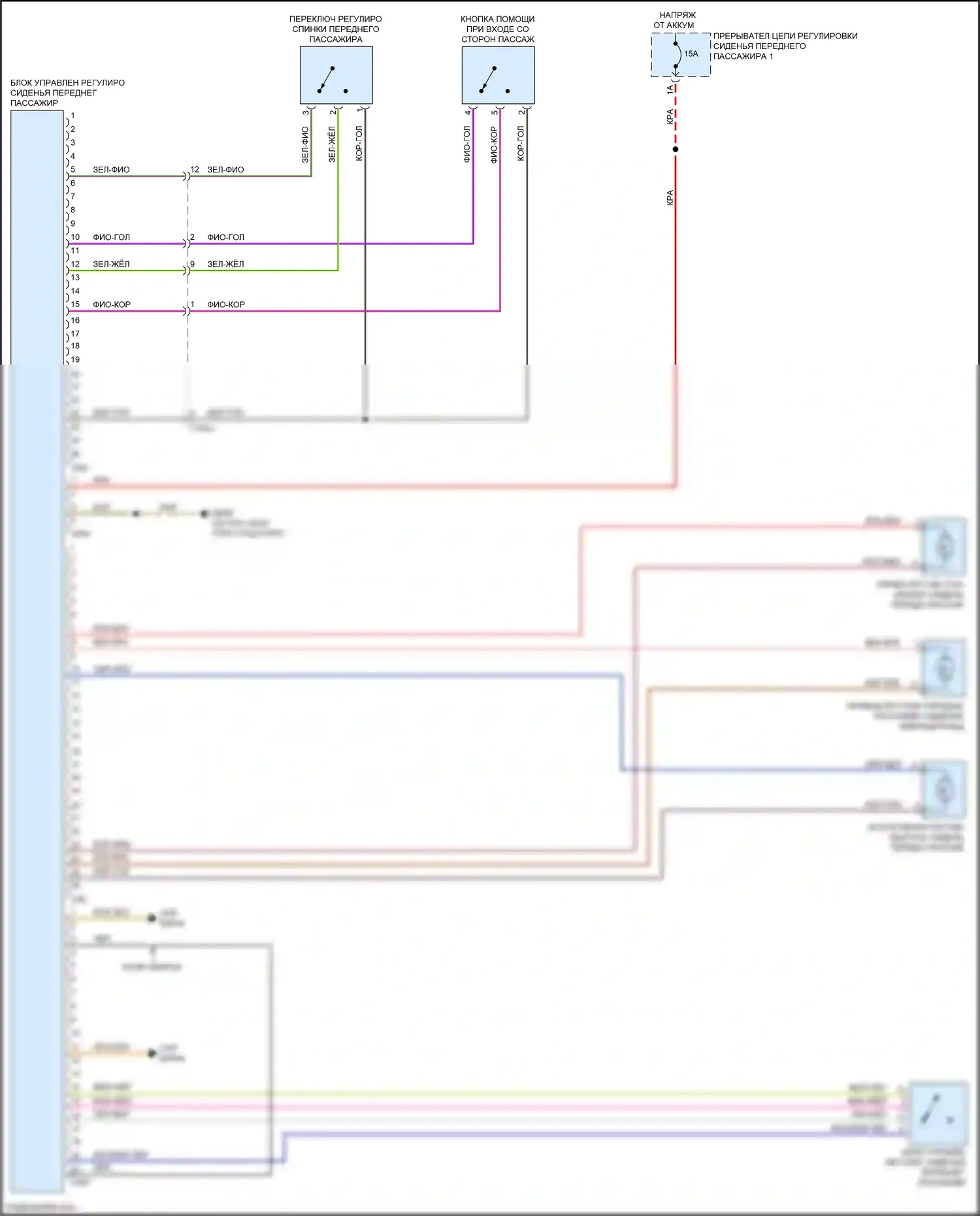 S3 Audi 8V рестайлинг (2016-2020): Электросхема сиденья памяти пассажира 