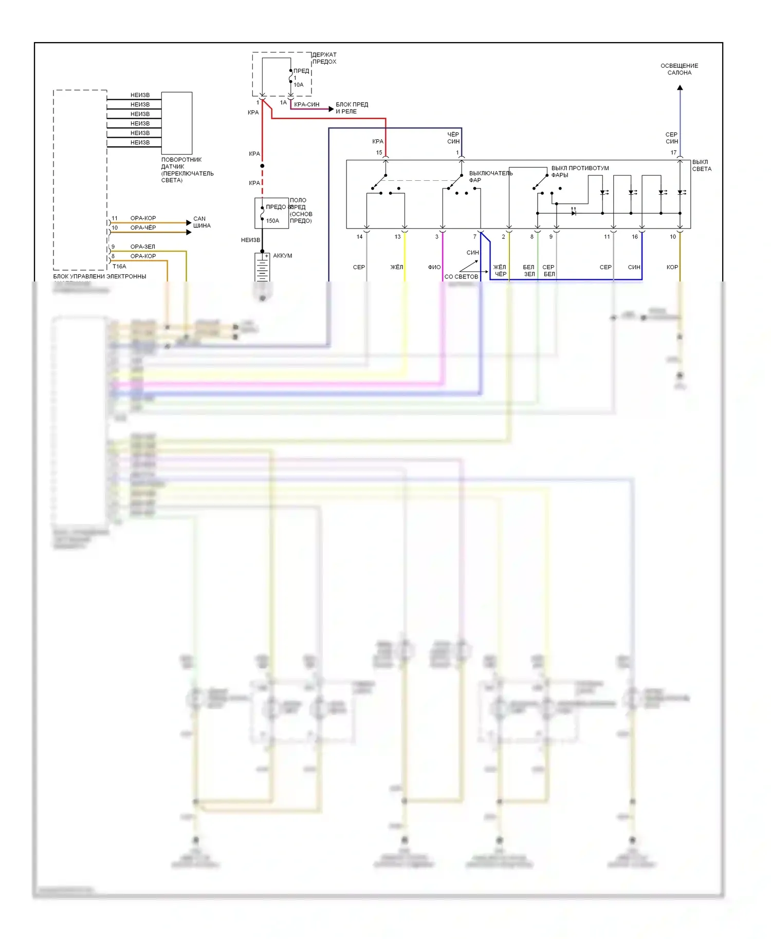 S4 Audi B7 (2004-2008): Электросхема фар, со стандартными фарами 
