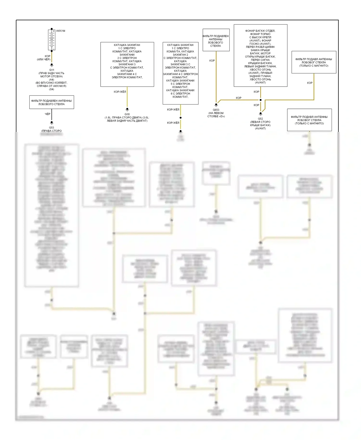 S4 Audi B7 (2004-2008): Электросхема разводки массы (1 из 2) 