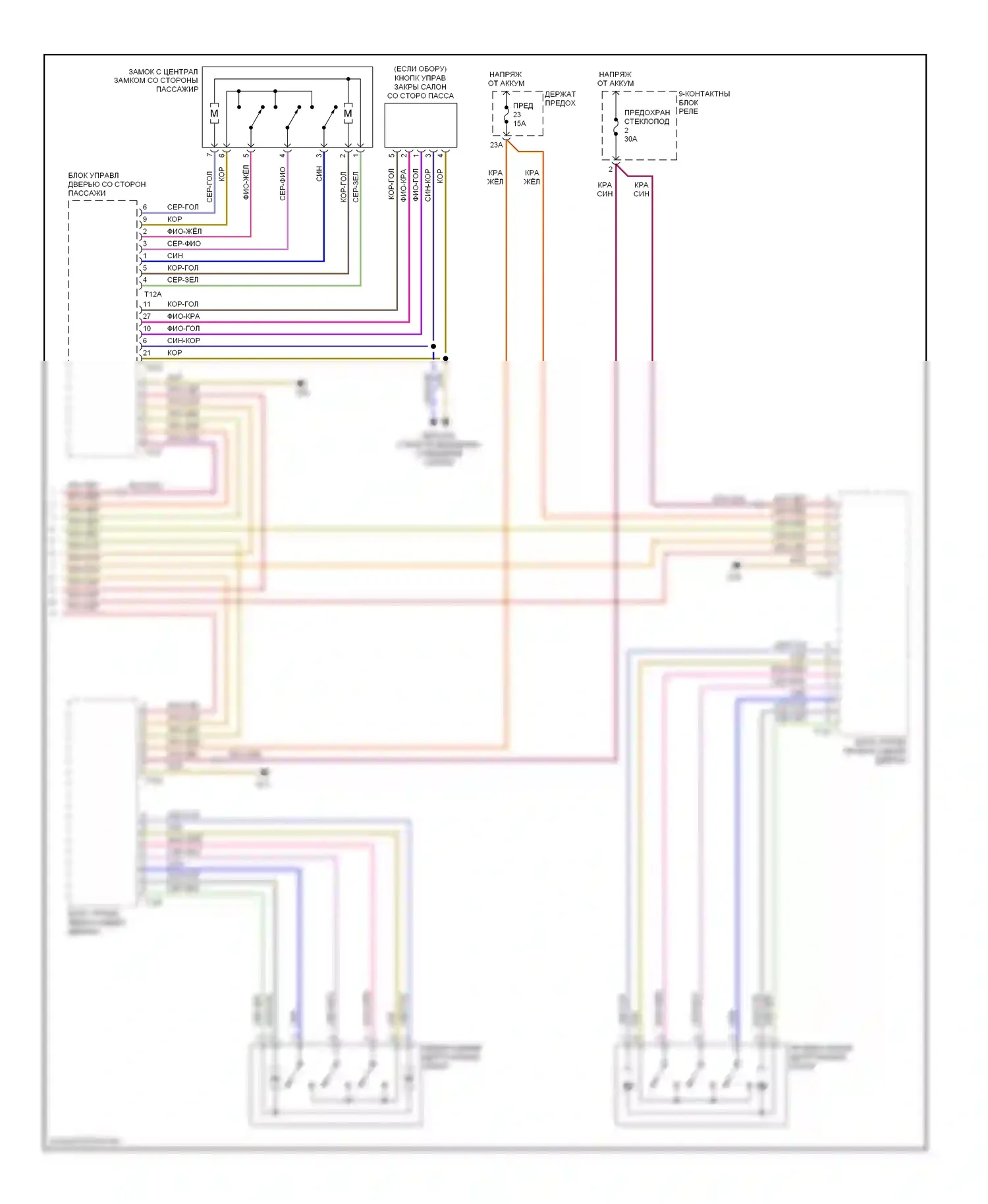 S4 Audi B7 (2004-2008): Электросхема центрального замка, кроме кабриолета, с задними стеклоподъемниками (2 из 2) 