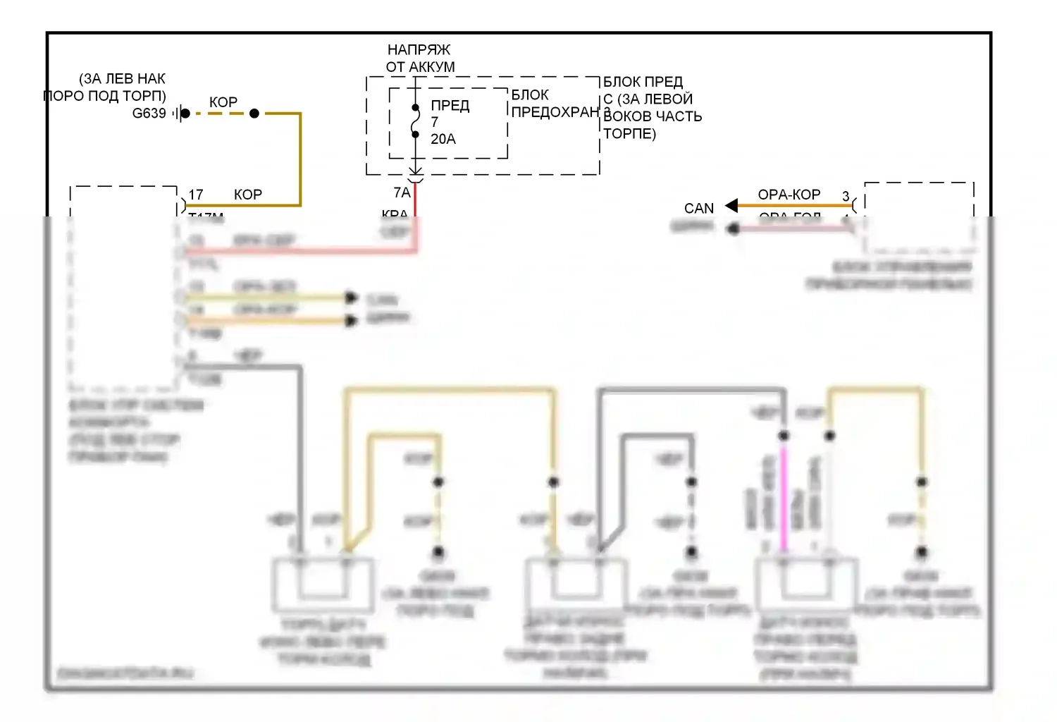 S4 Audi B8 рестайлинг (2011-2015): Электросхема датчика износа тормозов 