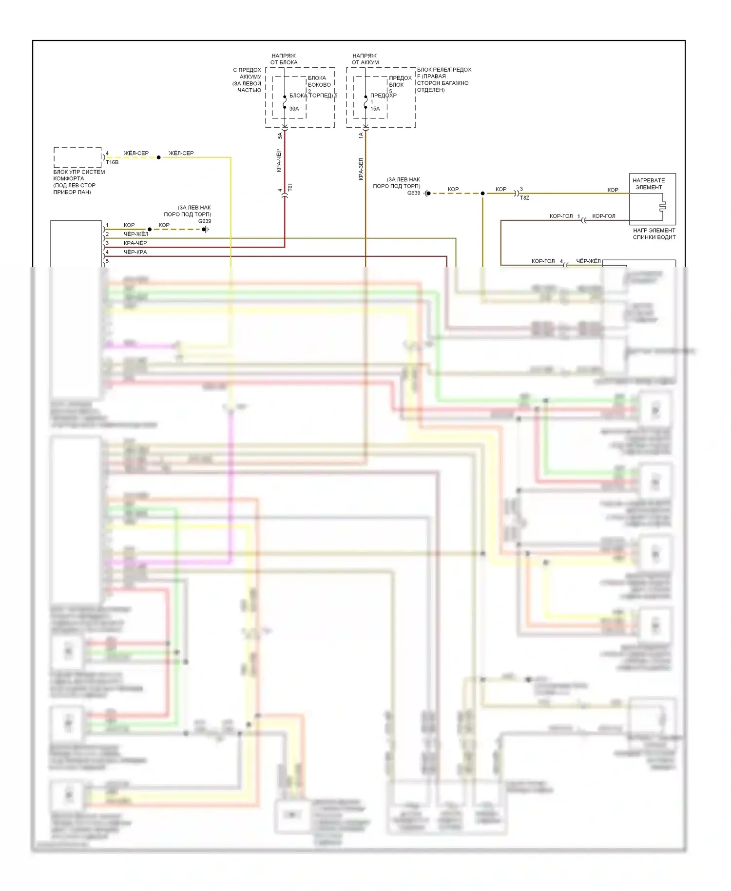 S4 Audi B8 рестайлинг (2011-2015): Электросхема передних обогреваемых сидений, без запоминающих сидений, с вентиляцией 