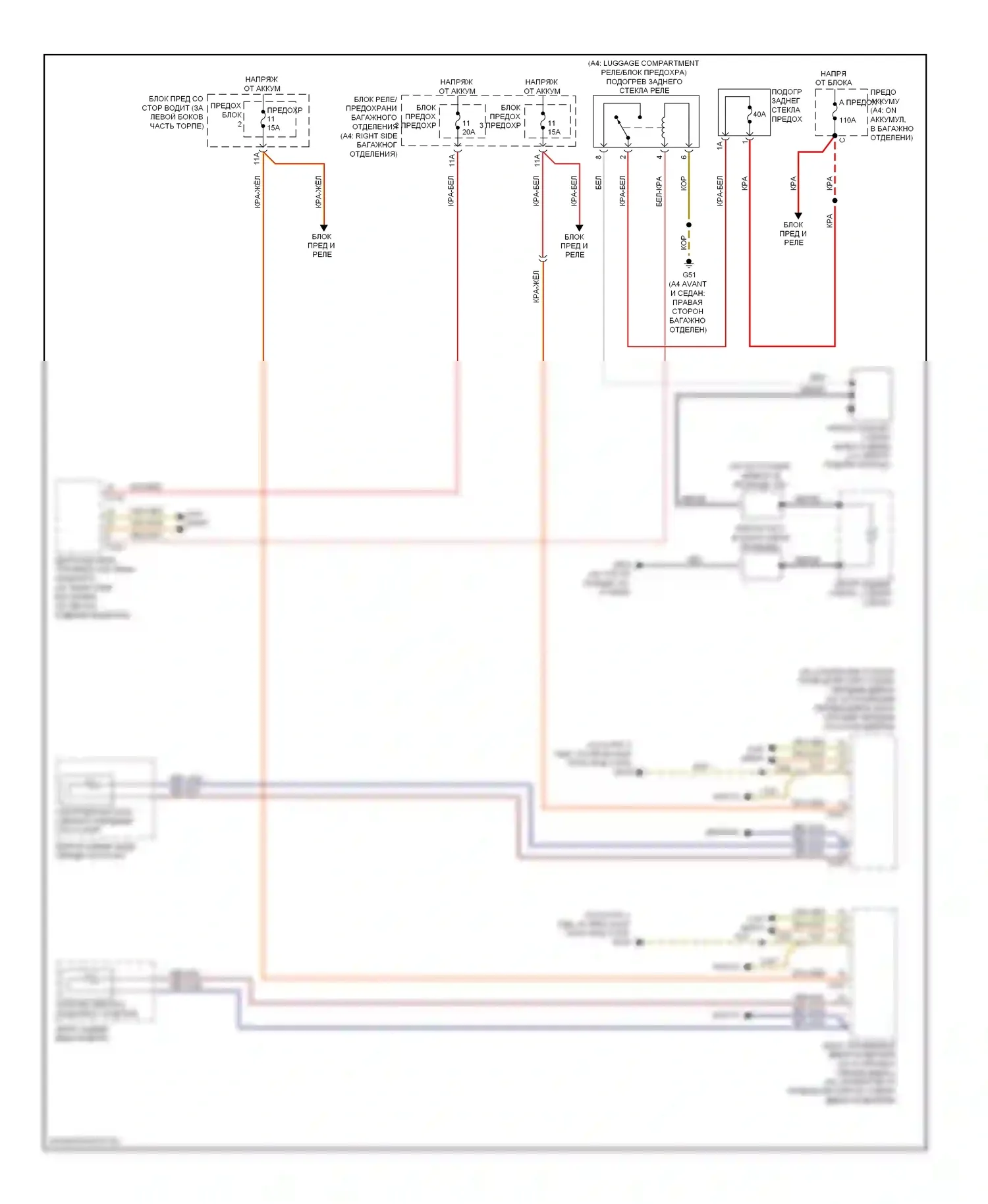 S4 Audi B8 (2008-2011): Электросхема подогрева стекол 