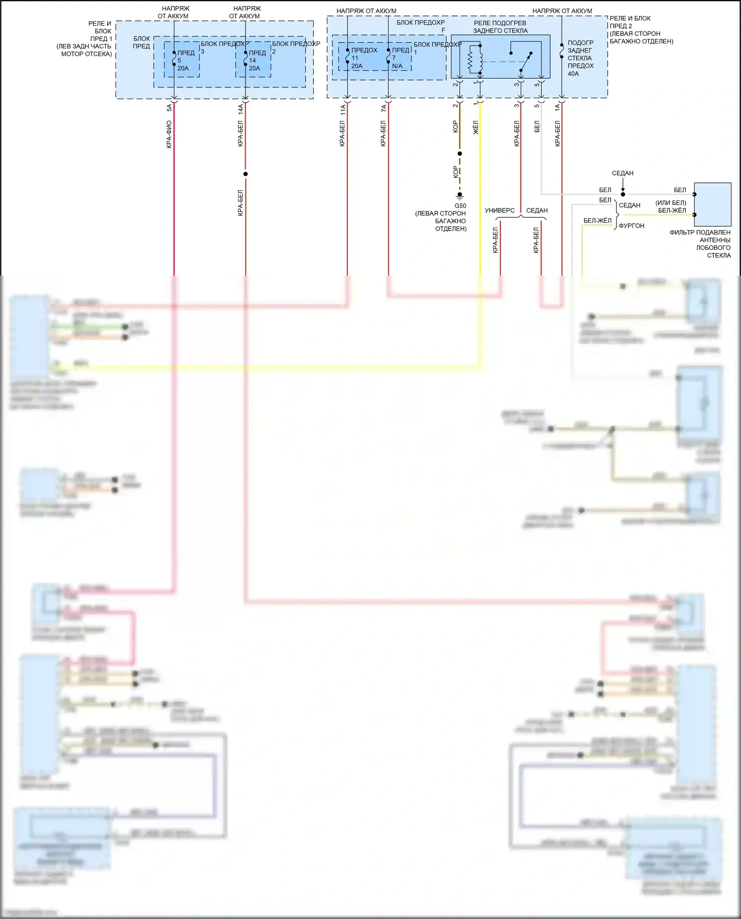 S4 Audi B9 (2016-2019): Электросхема заднего подогрева и обогреваемых зеркал 