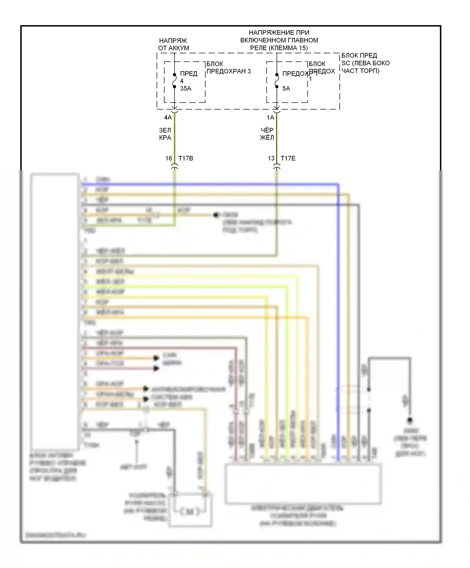 S5 Audi I рестайлинг (2011-2016): Электросхема блока активного рулевого управления 