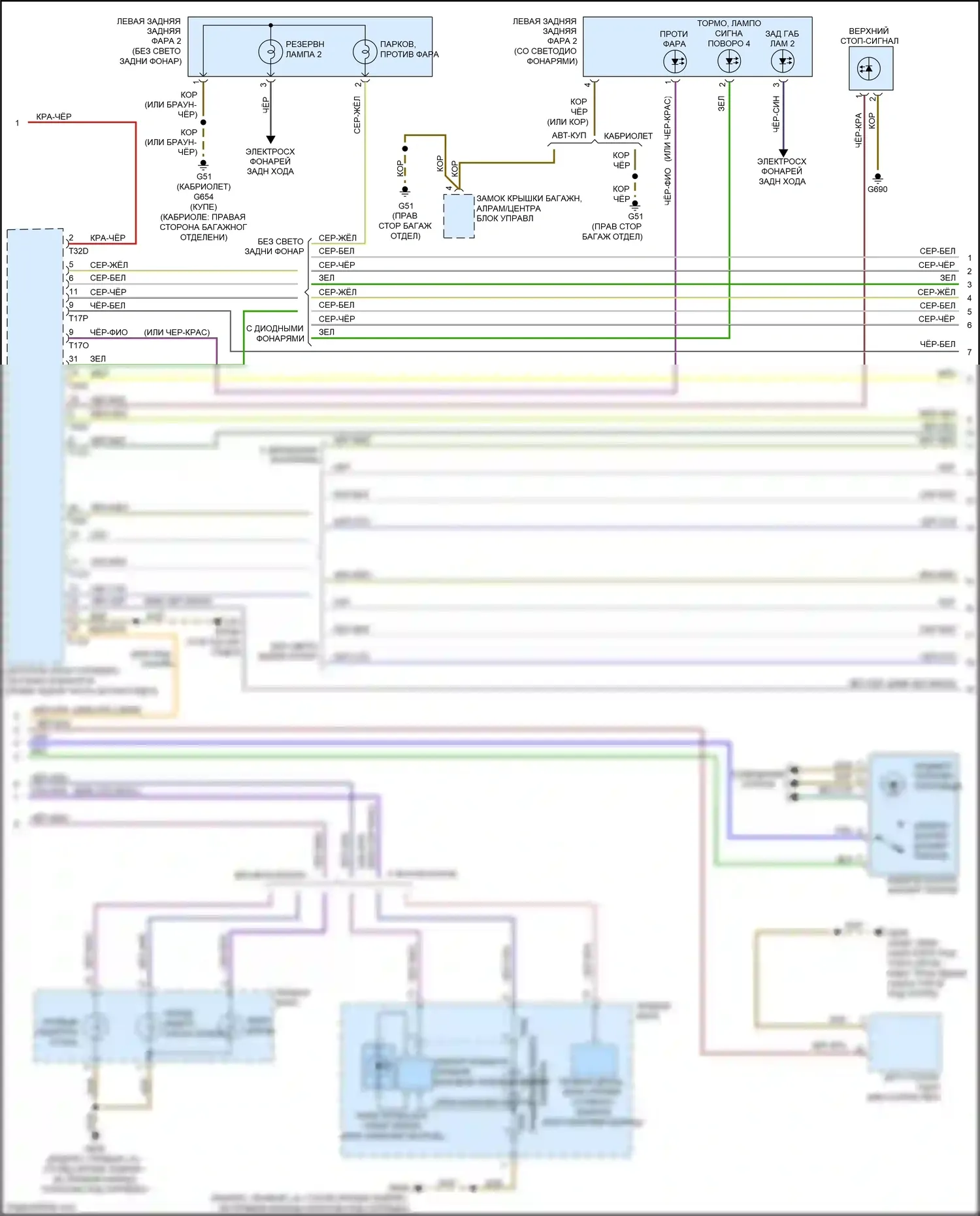 S5 Audi I рестайлинг (2011-2016): Электросхема фар и фонарей (2 из 3) 