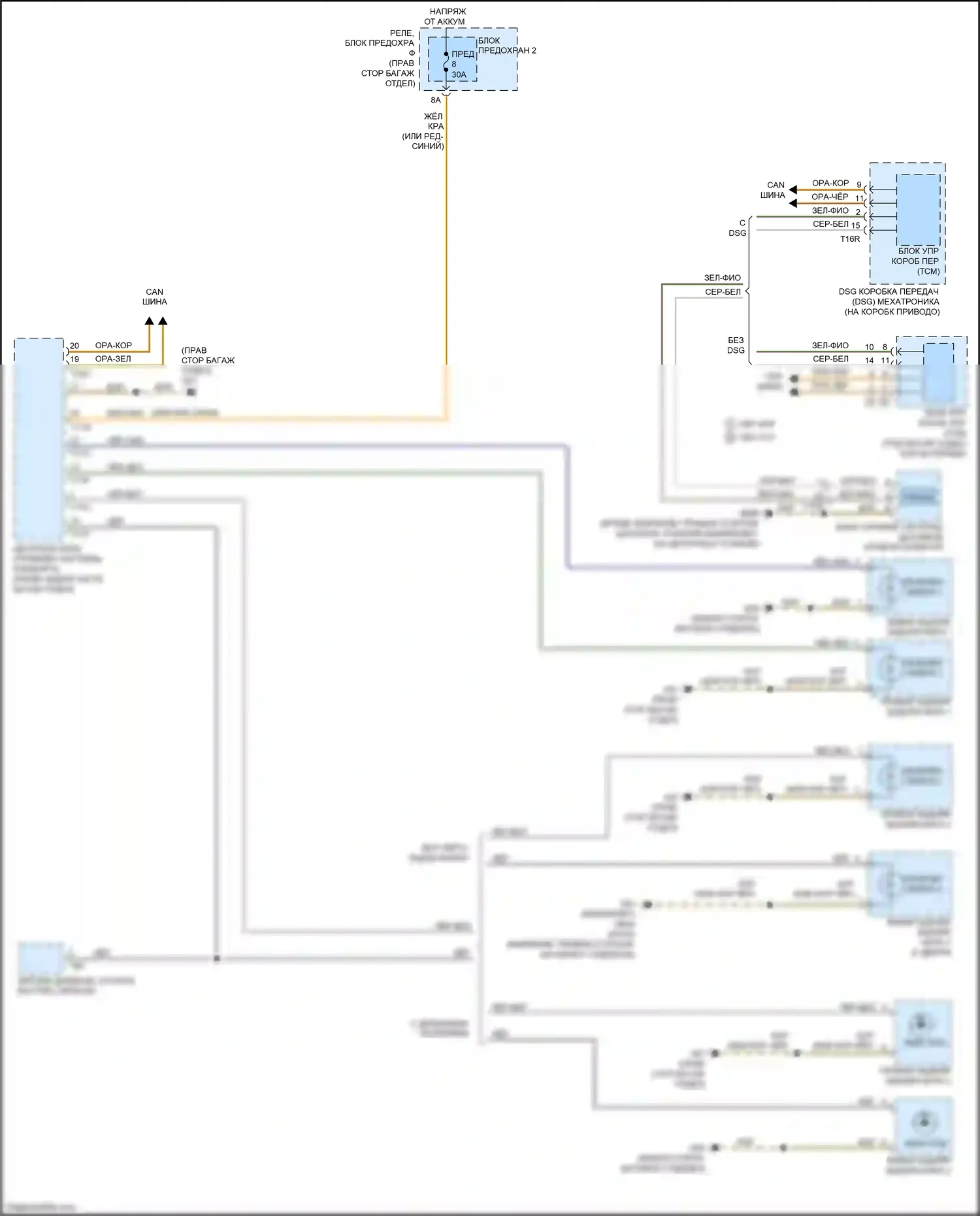 S5 Audi I рестайлинг (2011-2016): Электросхема фонарей заднего хода 