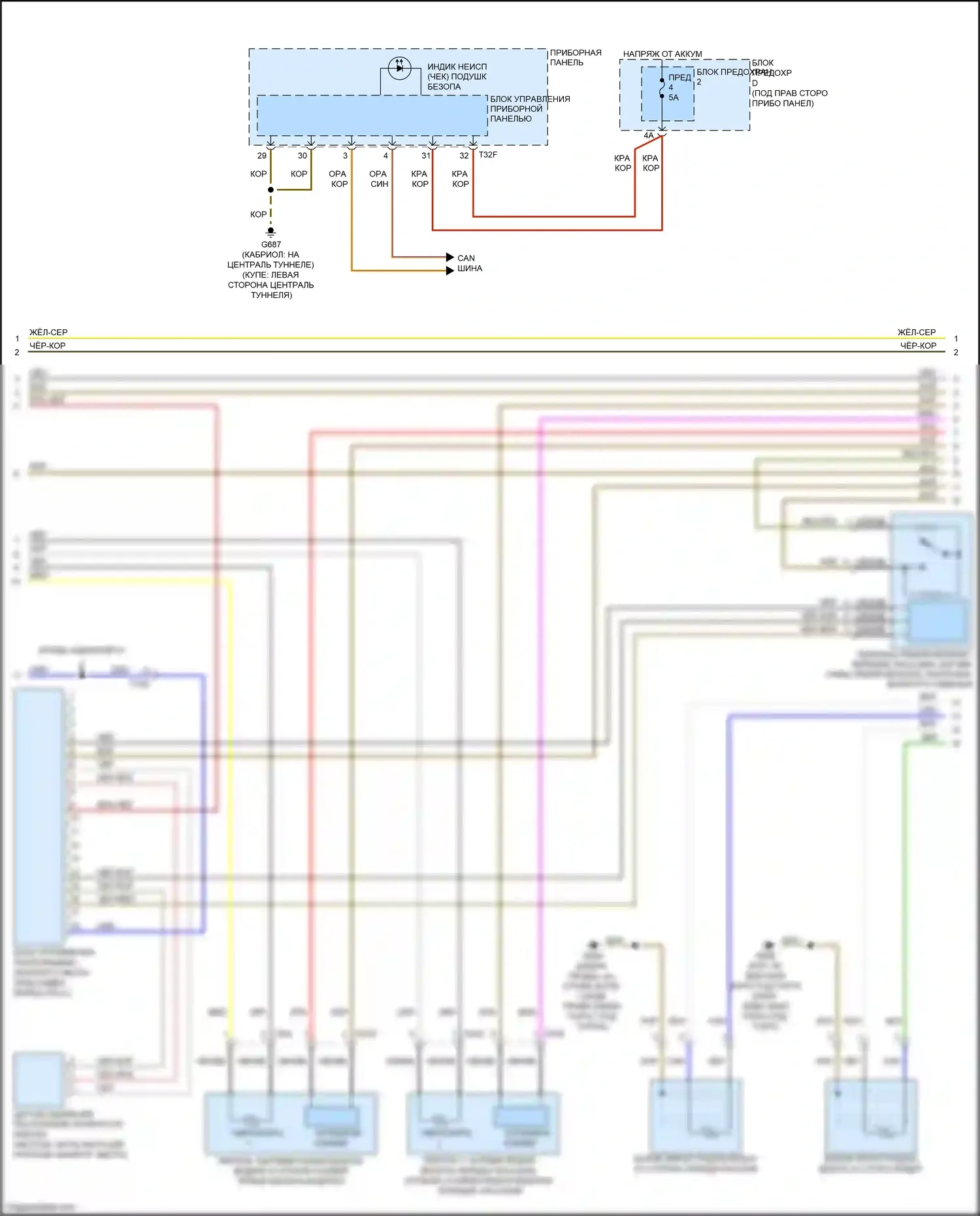 S5 Audi I рестайлинг (2011-2016): Электросхема подушек безопасности (2 из 3) 