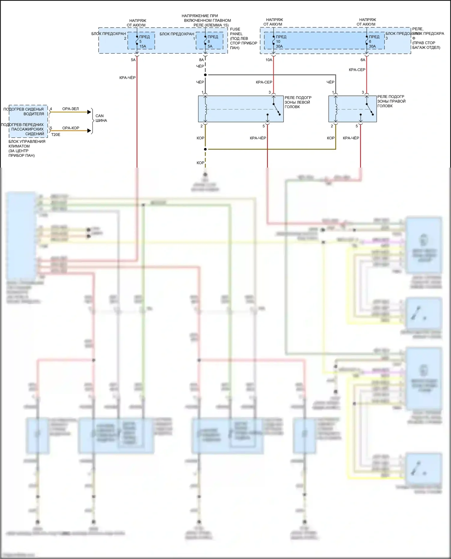 S5 Audi I рестайлинг (2011-2016): Электросхема передних обогреваемых сидений, кабриолет без памяти 