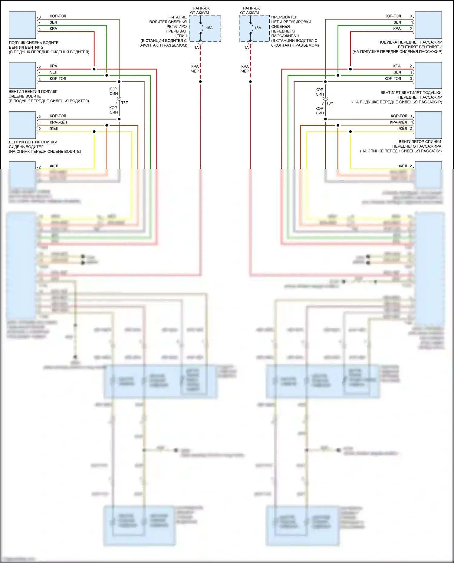 S5 Audi I рестайлинг (2011-2016): Электросхема передних обогреваемых сидений, кабриолет с памятью 