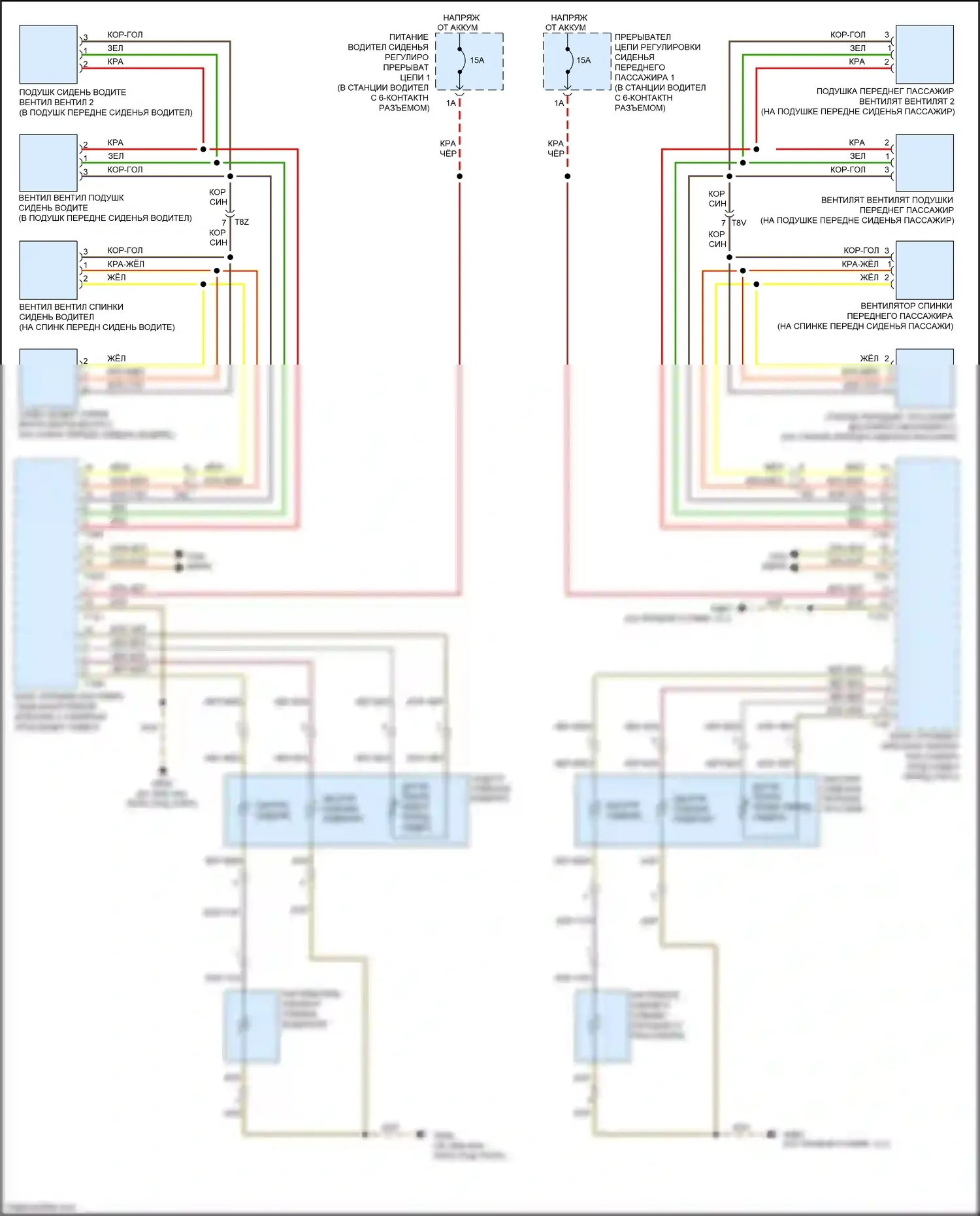 S5 Audi I рестайлинг (2011-2016): Электросхема передних обогреваемых сидений, купе с памятью 