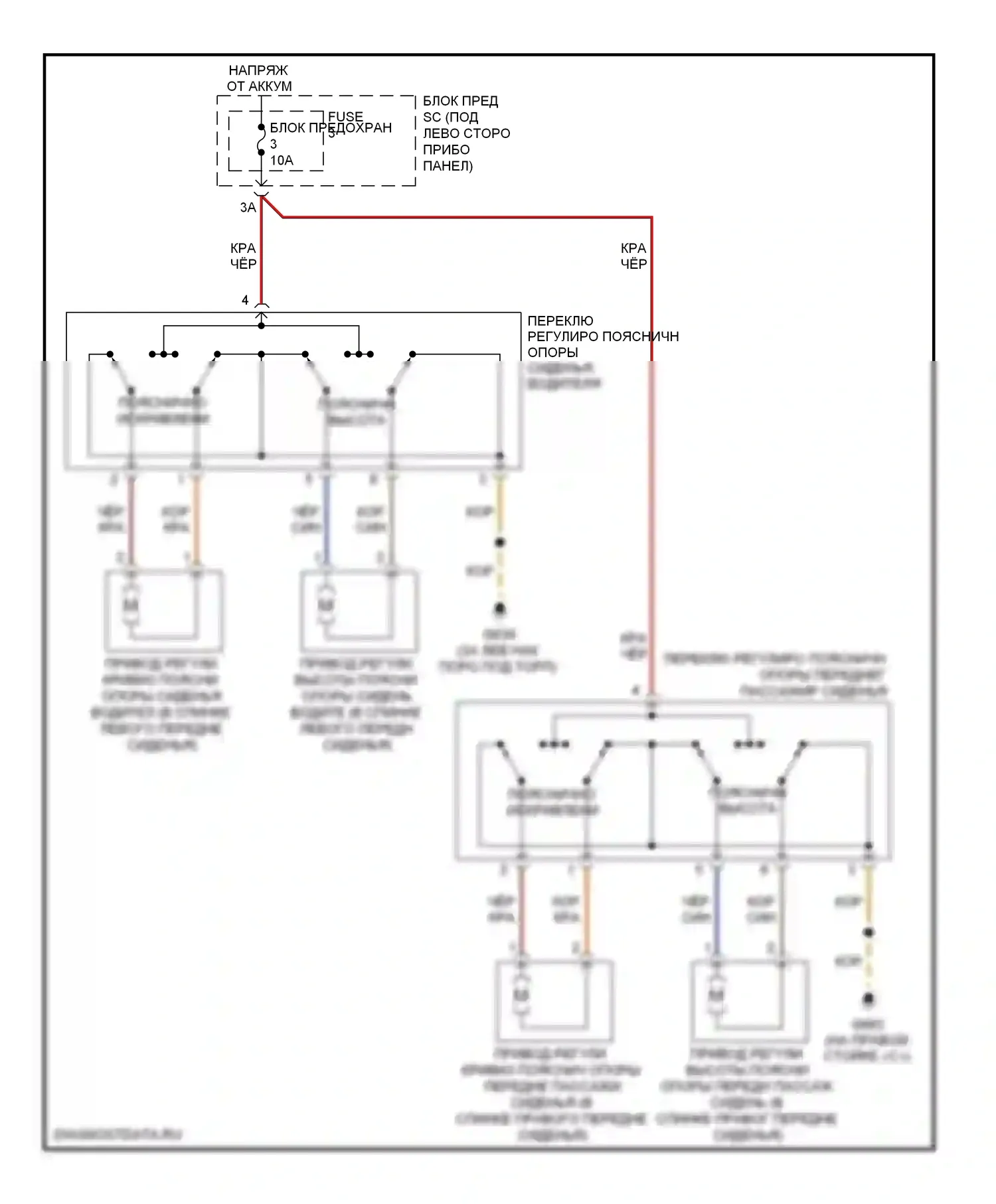 S5 Audi I (2007-2011): Поясничная электросхема, без сидений 