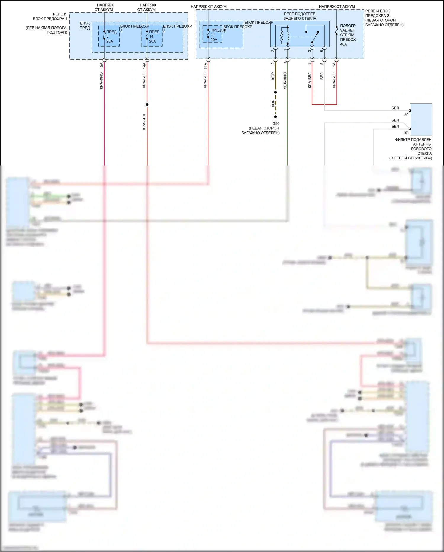 S5 Audi II рестайлинг (2019-2024): Электросхема заднего подогрева и обогреваемых зеркал 