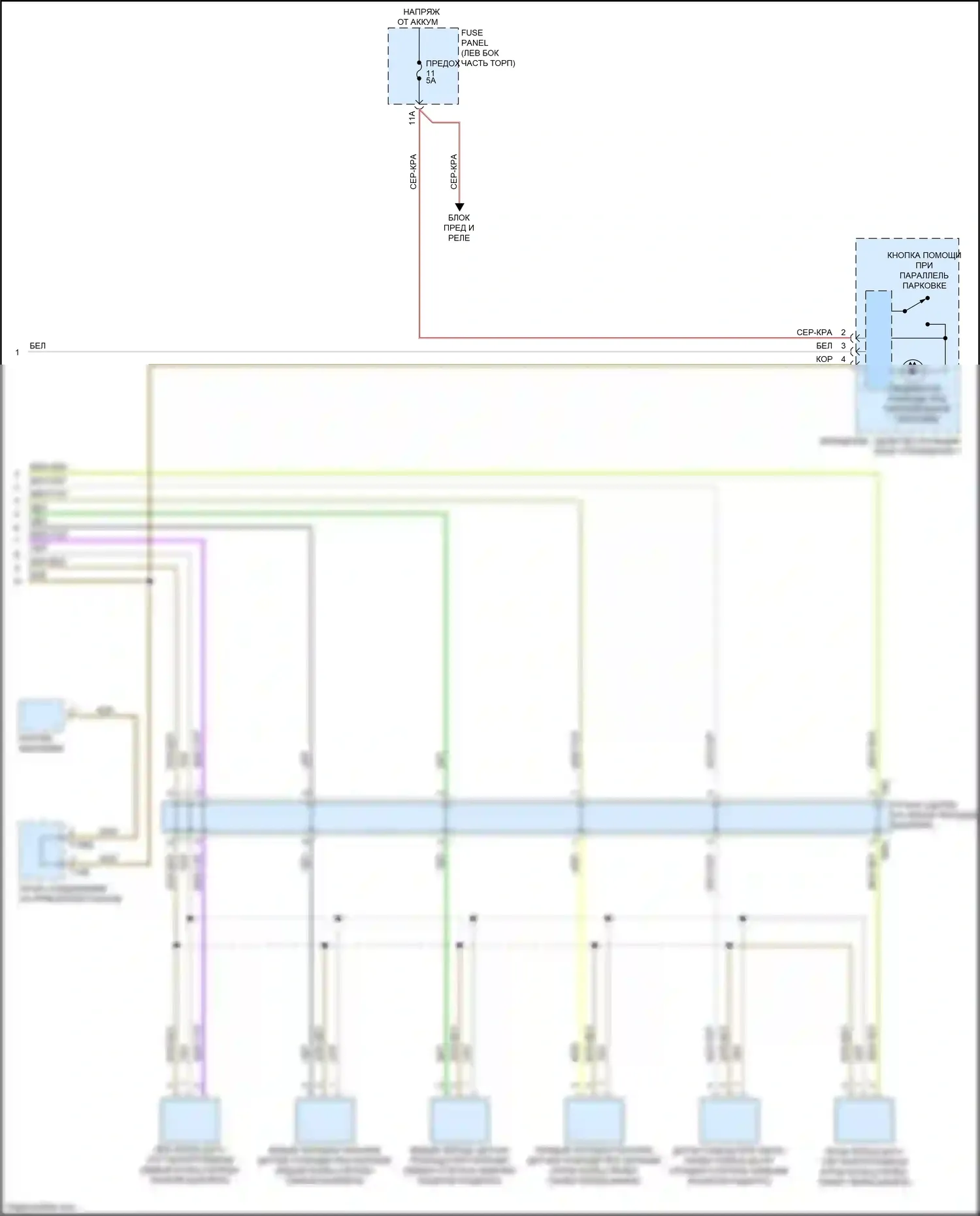 S5 Audi II (2016-2019): Электросхема парктроника, с параллельной парковкой (2 из 2) 