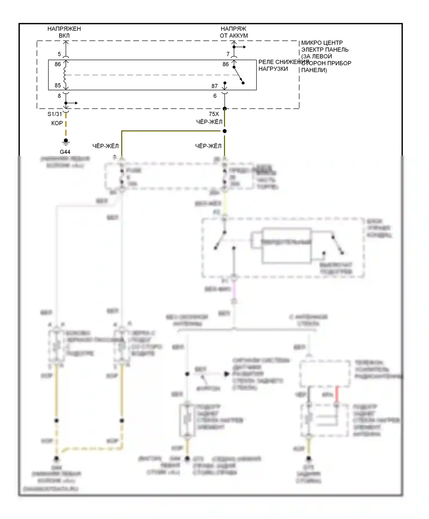 S6 Audi C5 (1999-2004): Электросхема подогрева стекол 