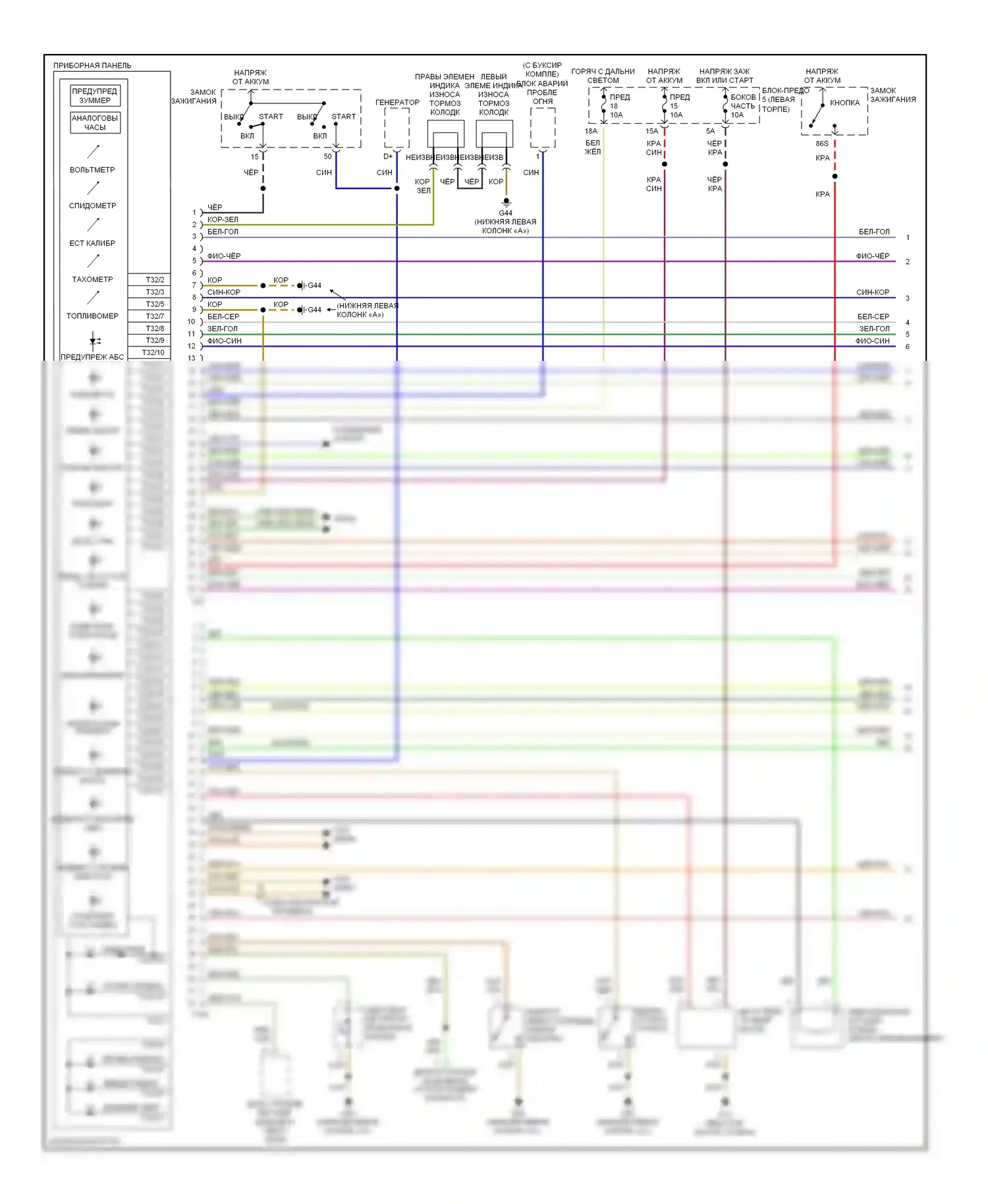 S6 Audi C5 (1999-2004): Электросхема приборной панели (1 из 2) 
