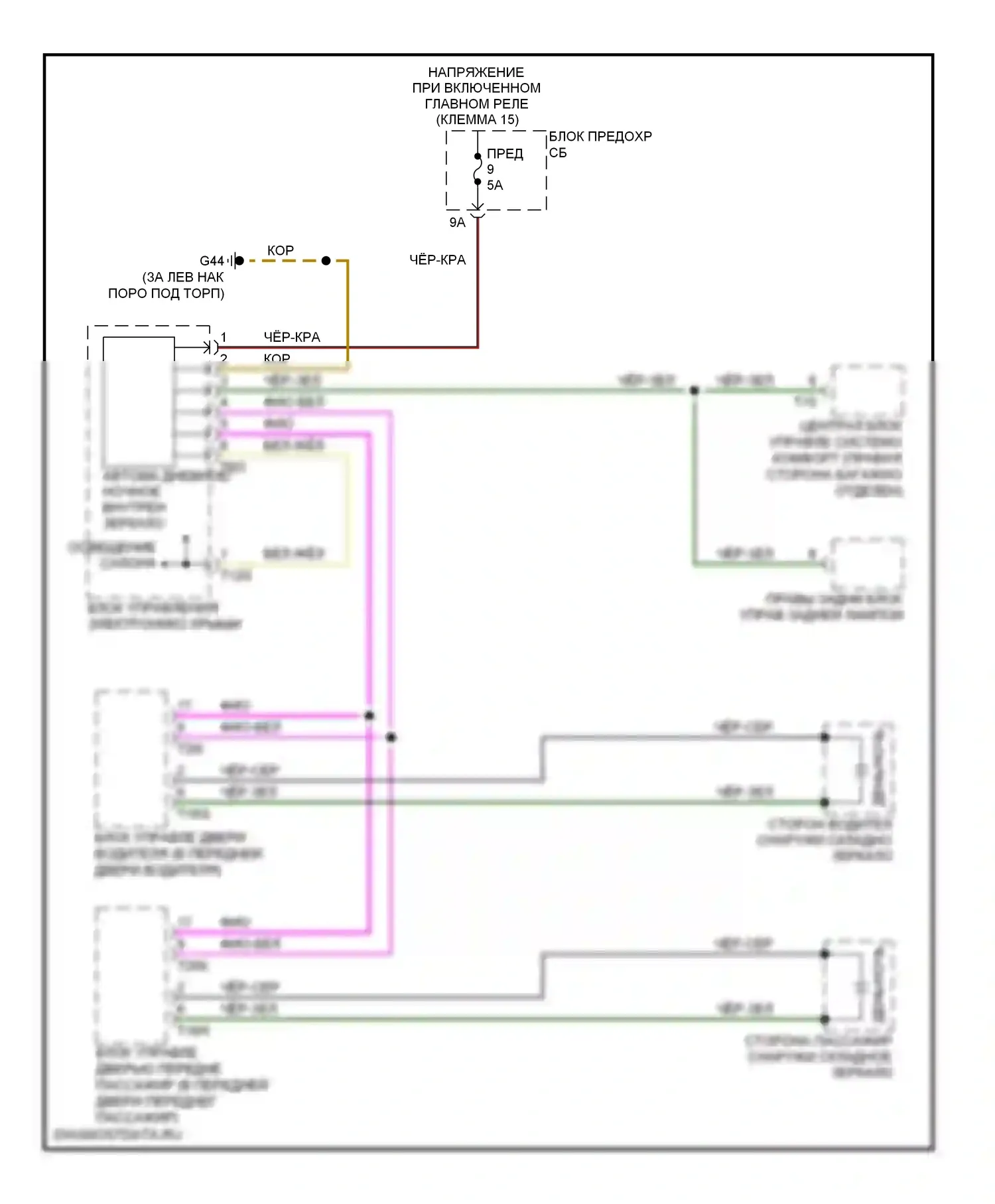 S6 Audi C6 рестайлинг (2008-2011): Электросхема автоматического дневного/ночного зеркала 