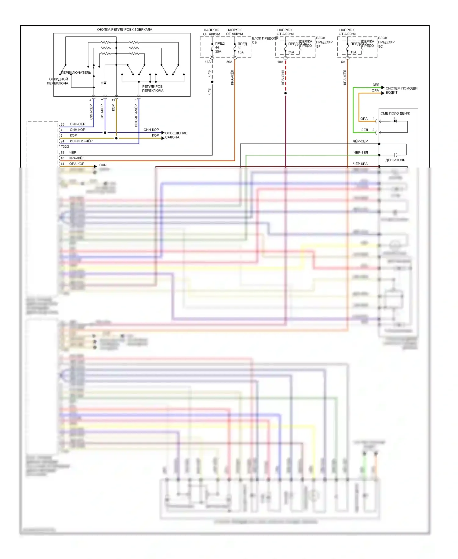 S6 Audi C6 рестайлинг (2008-2011): Электросхема управления зеркалами заднего вида 