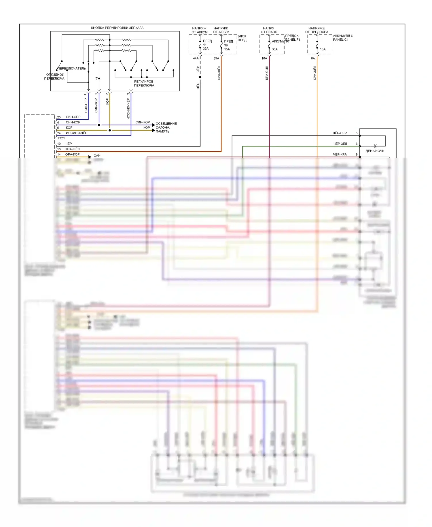 S6 Audi C6 (2006-2008): Электросхема управления зеркалами заднего вида 