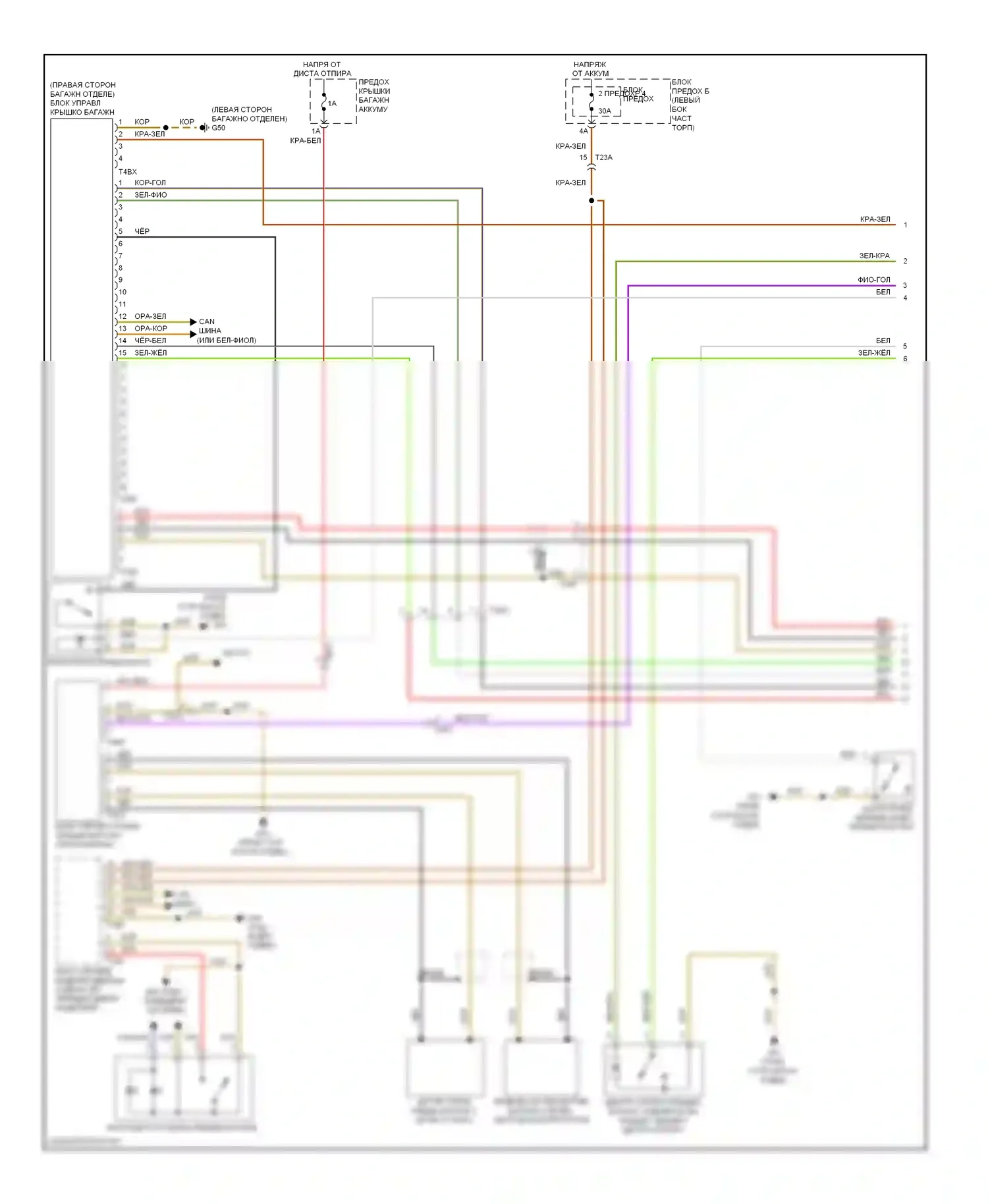 S6 Audi C7 (2012-2014): Электросхема открытия багажника и лючка топливного бака (1 из 2) 